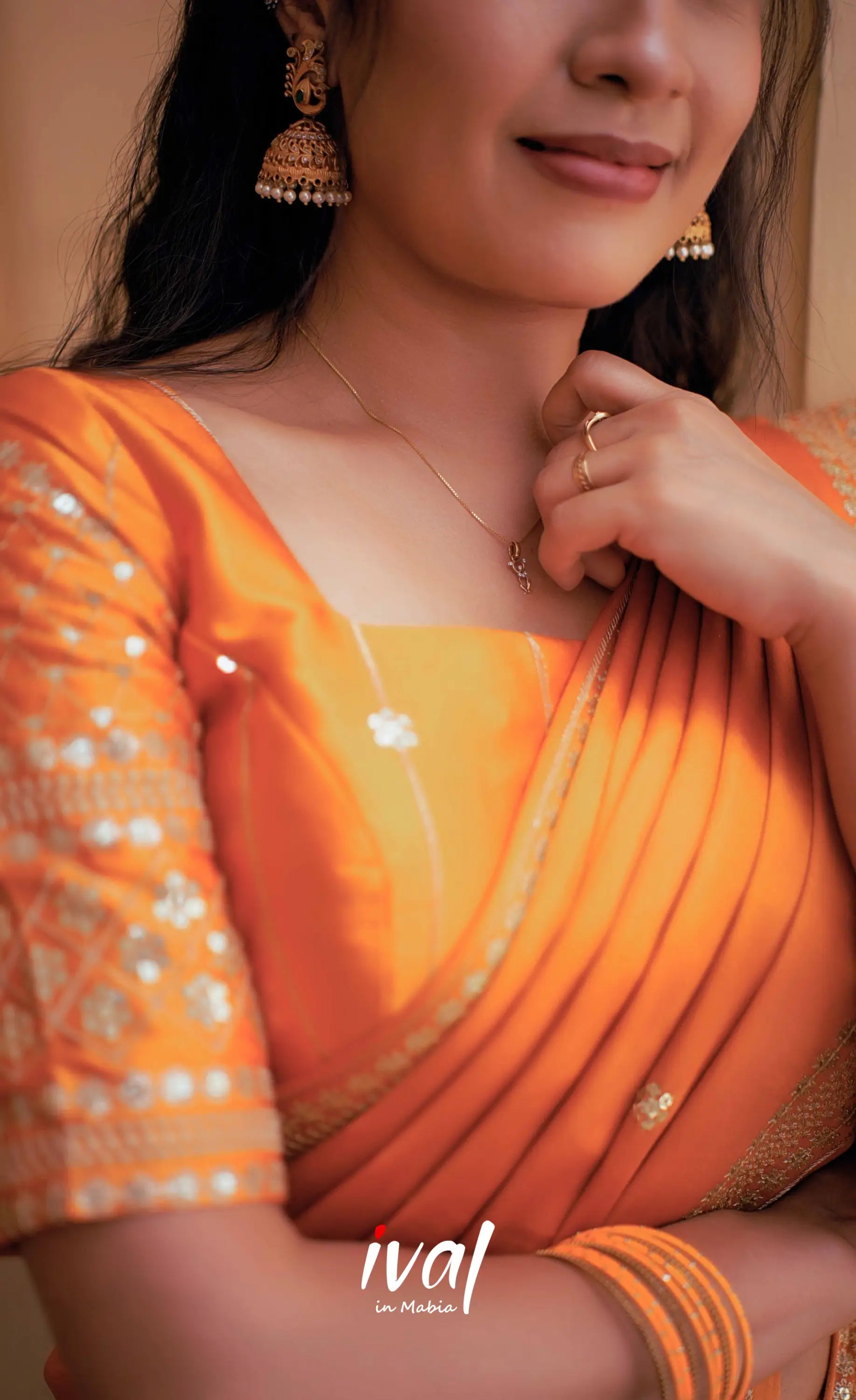 Tulip - Orange Pure Gaji Silk HalfSaree - Half Sarees