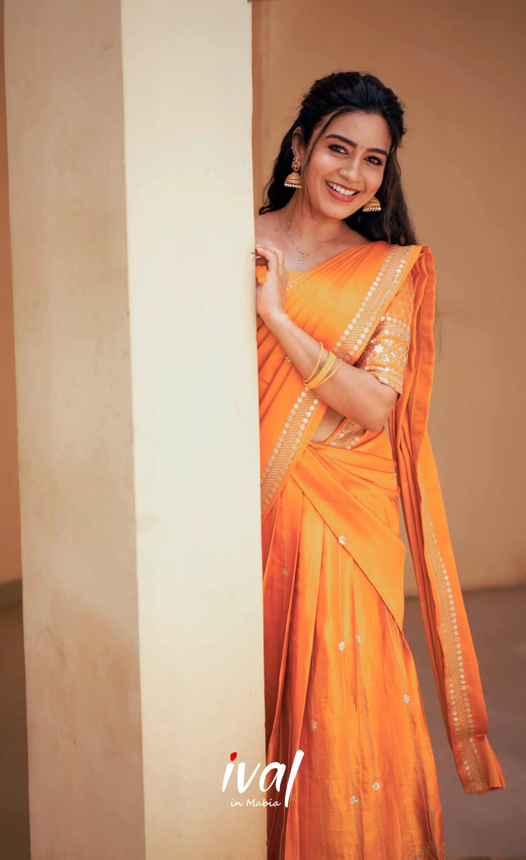 Tulip - Orange Pure Gaji Silk HalfSaree - Half Sarees
