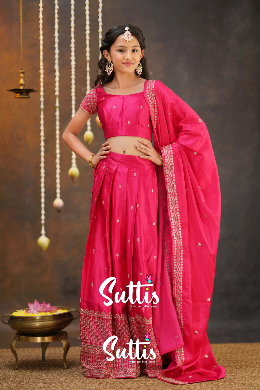 Tulip - Pink Pure Gaji Silk Half Saree Kids-Suttis