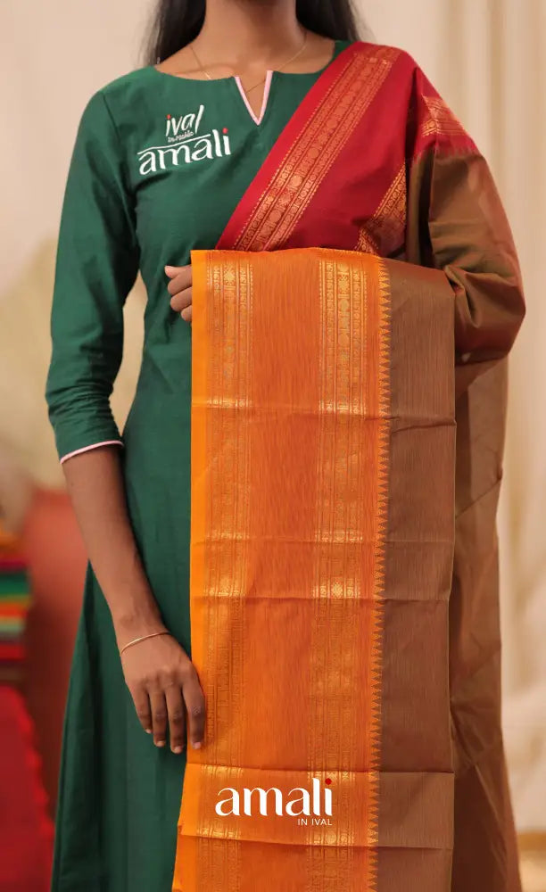 Two-Tone Brown With Dual Border Chettinad Cotton Dupatta salwar