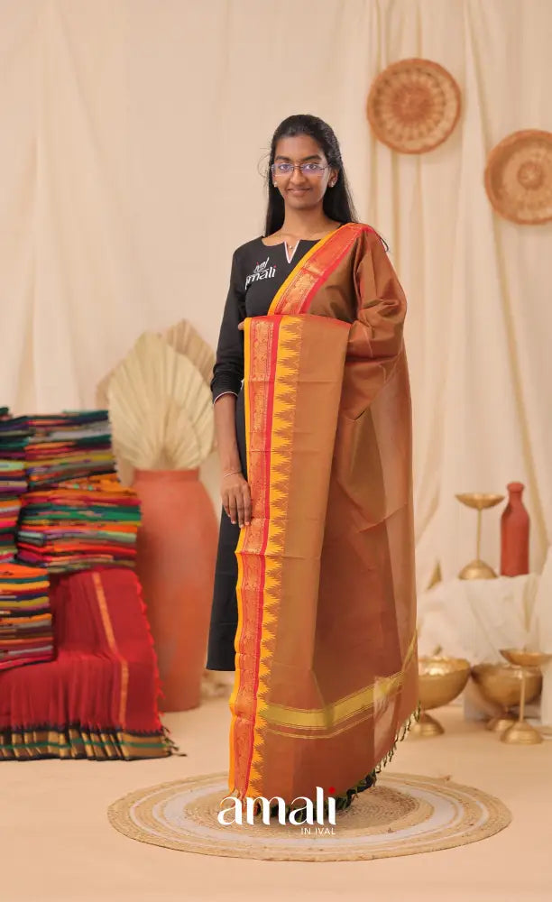 Two Tone Brown With Mustard Chettinad Cotton Dupatta salwar