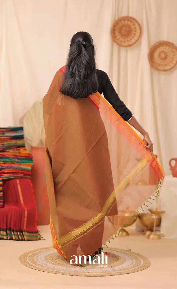 Two Tone Brown With Mustard Chettinad Cotton Dupatta salwar