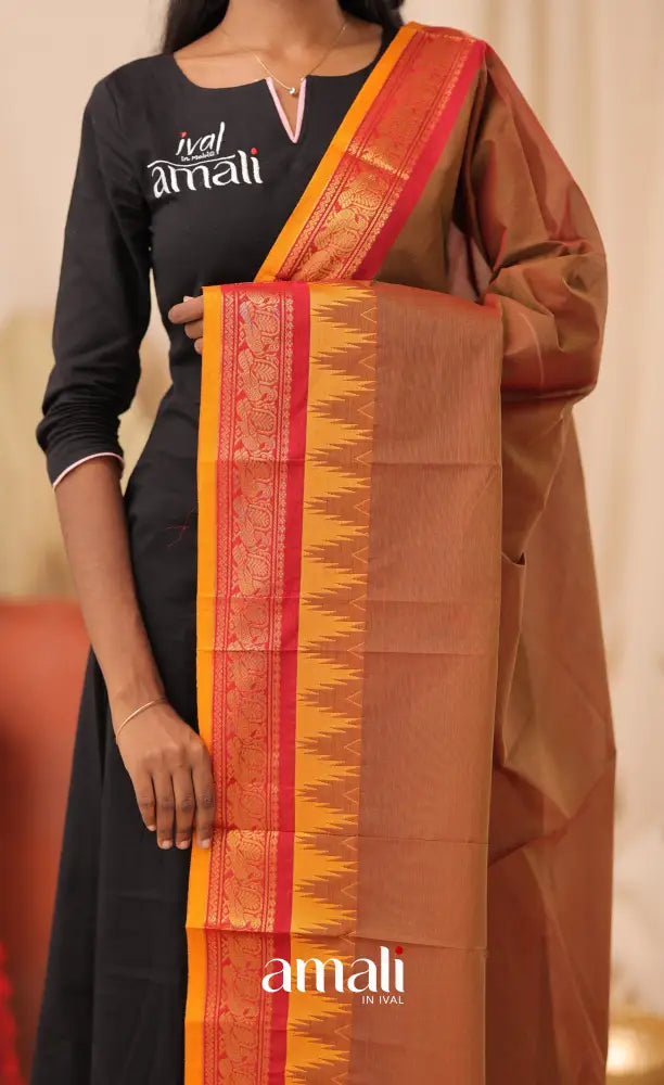 Two Tone Brown With Mustard Chettinad Cotton Dupatta salwar