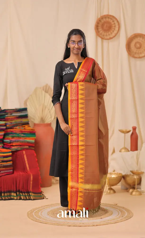 Two Tone Brown With Mustard Chettinad Cotton Dupatta salwar