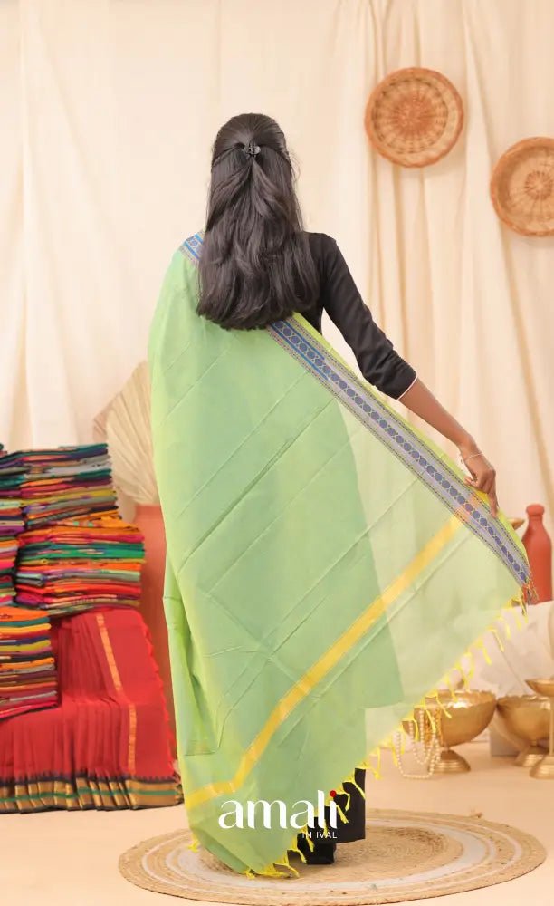 Two-Tone Green With Blue Chettinad Cotton Dupatta salwar