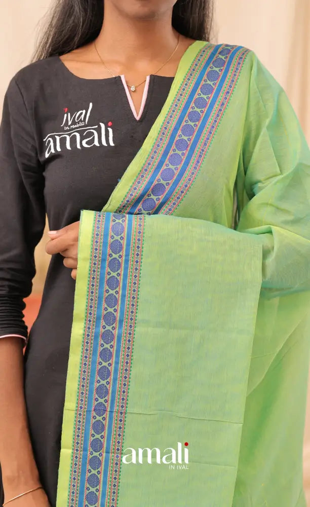 Two-Tone Green With Blue Chettinad Cotton Dupatta salwar