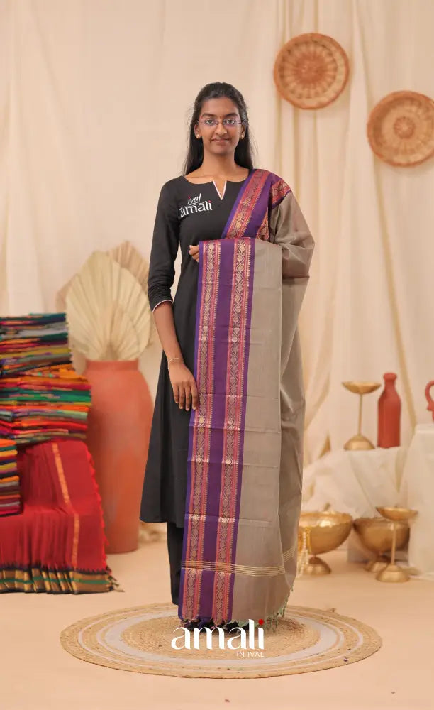 Two-Tone Grey With Purple Chettinad Cotton Dupatta salwar