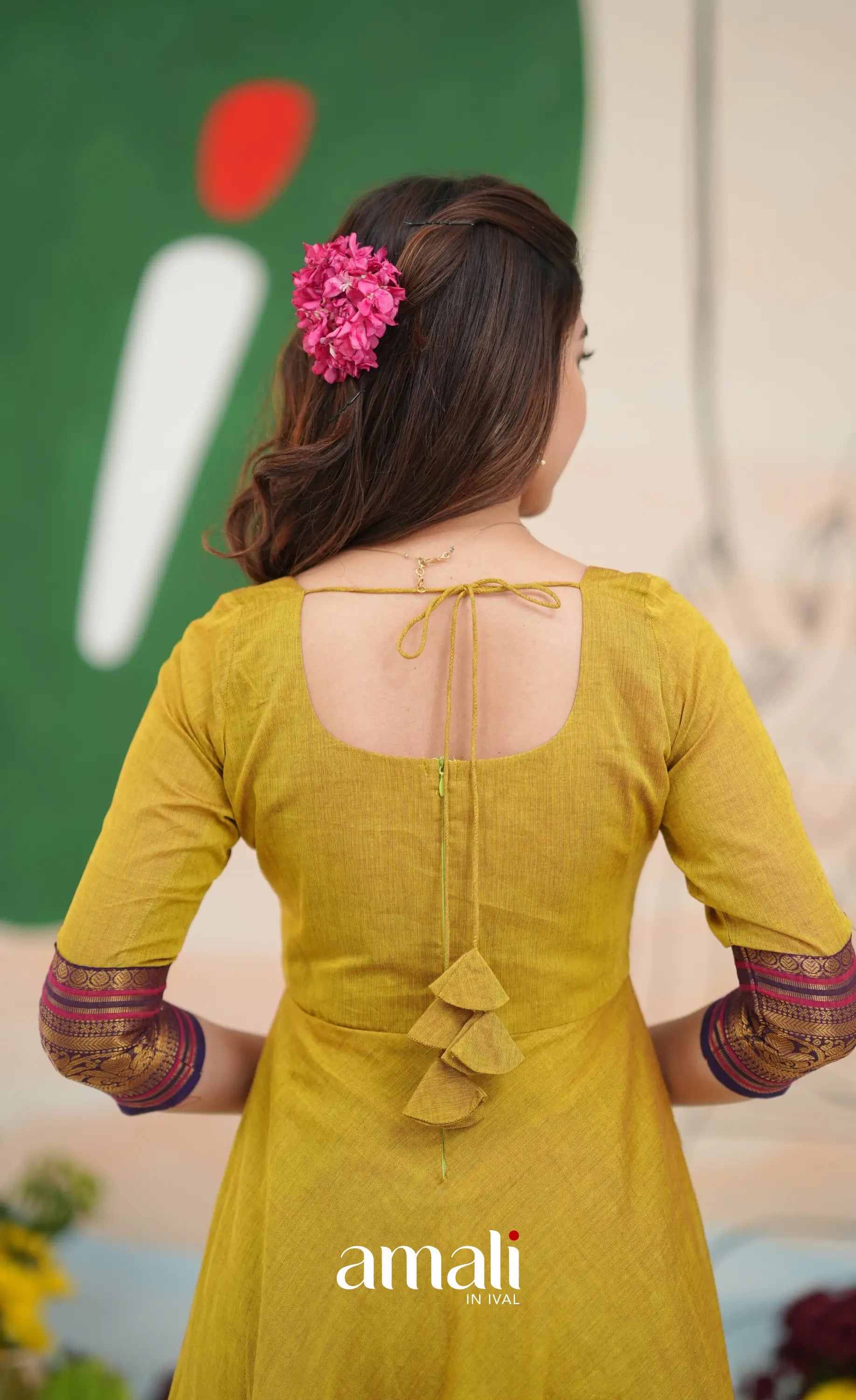 Two-tone Henna yellow and Dark Purple Chettinad Cotton Anarkali - Anarkalis