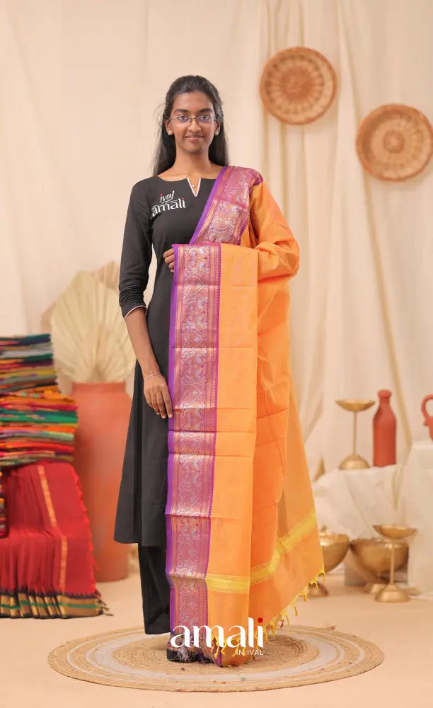Two-Tone Orange With Purple Chettinad Cotton Dupatta salwar