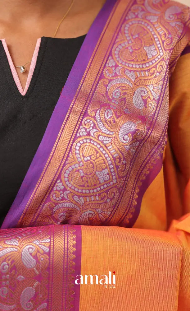 Two-Tone Orange With Purple Chettinad Cotton Dupatta salwar