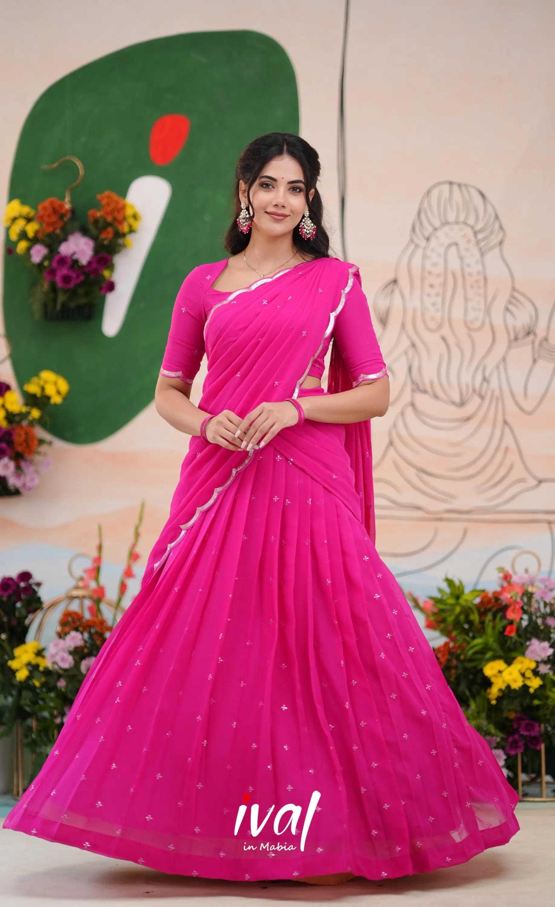 Vedika - Bright Pink Georgette Halfsaree Half Sarees