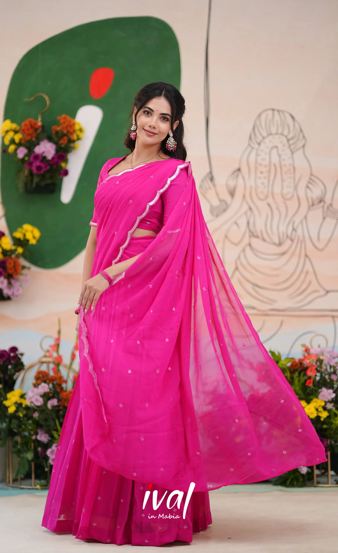 Vedika - Bright Pink Georgette Halfsaree Half Sarees