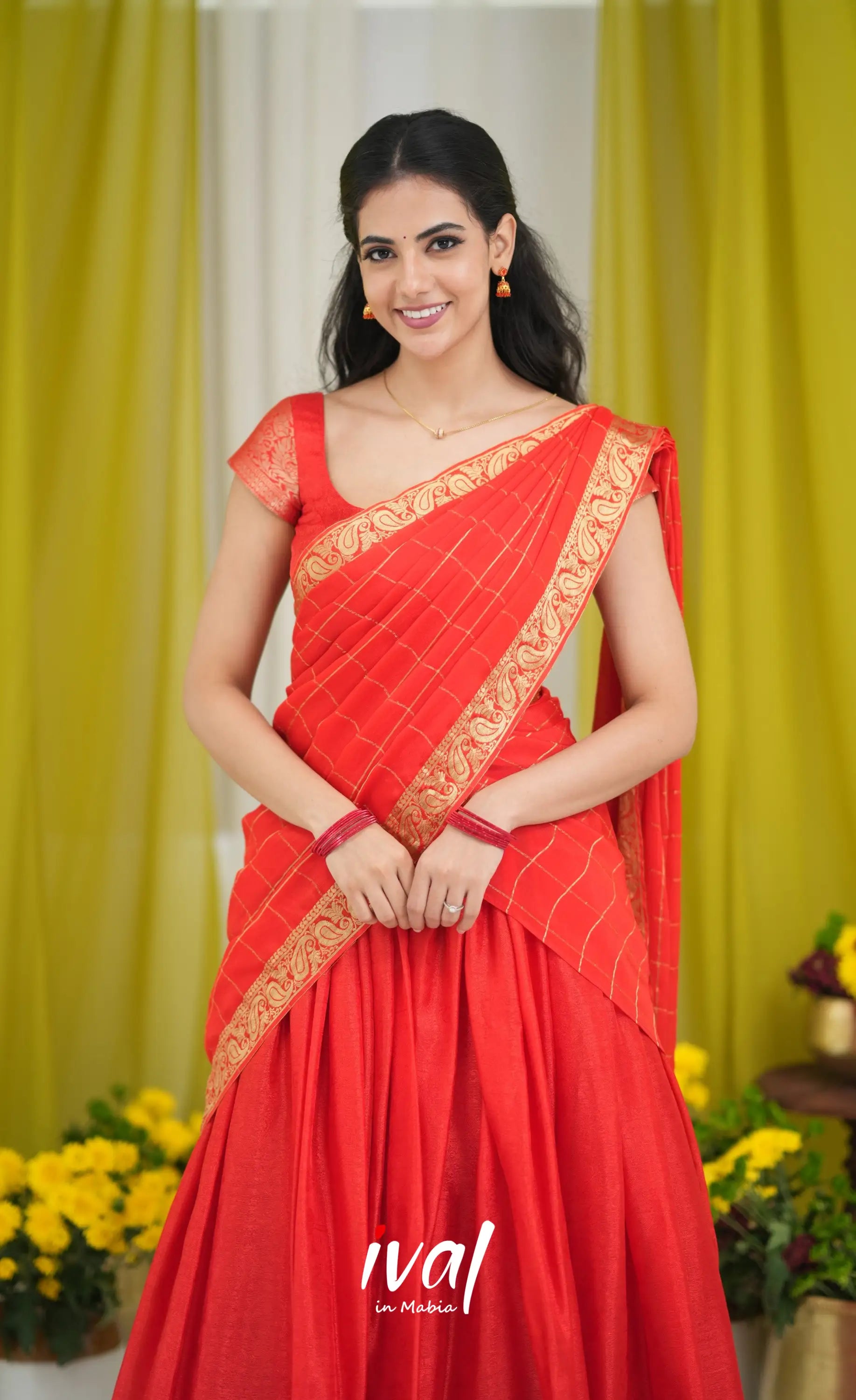 Vedika - Chinnon Halfsaree - Red Half Sarees