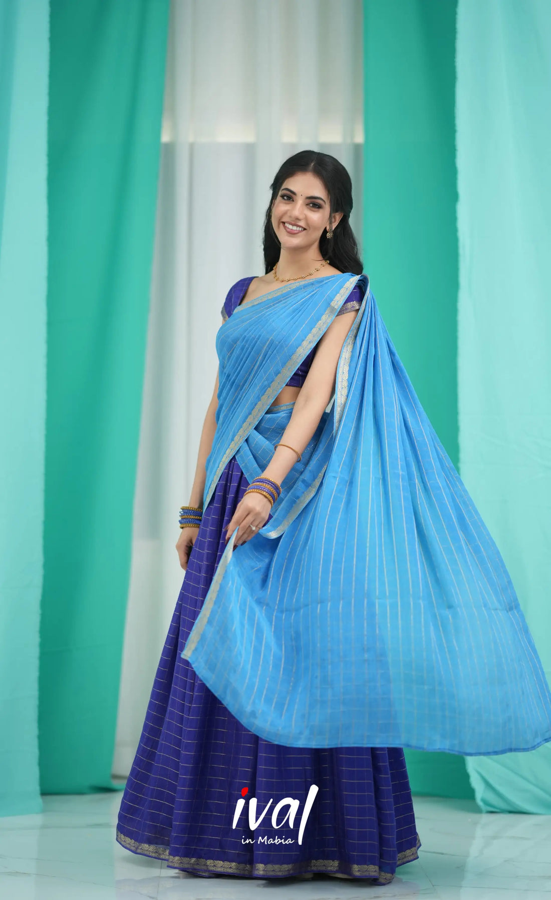 Vedika - Chinnon Halfsaree - Royal Blue and Light Blue Half Sarees