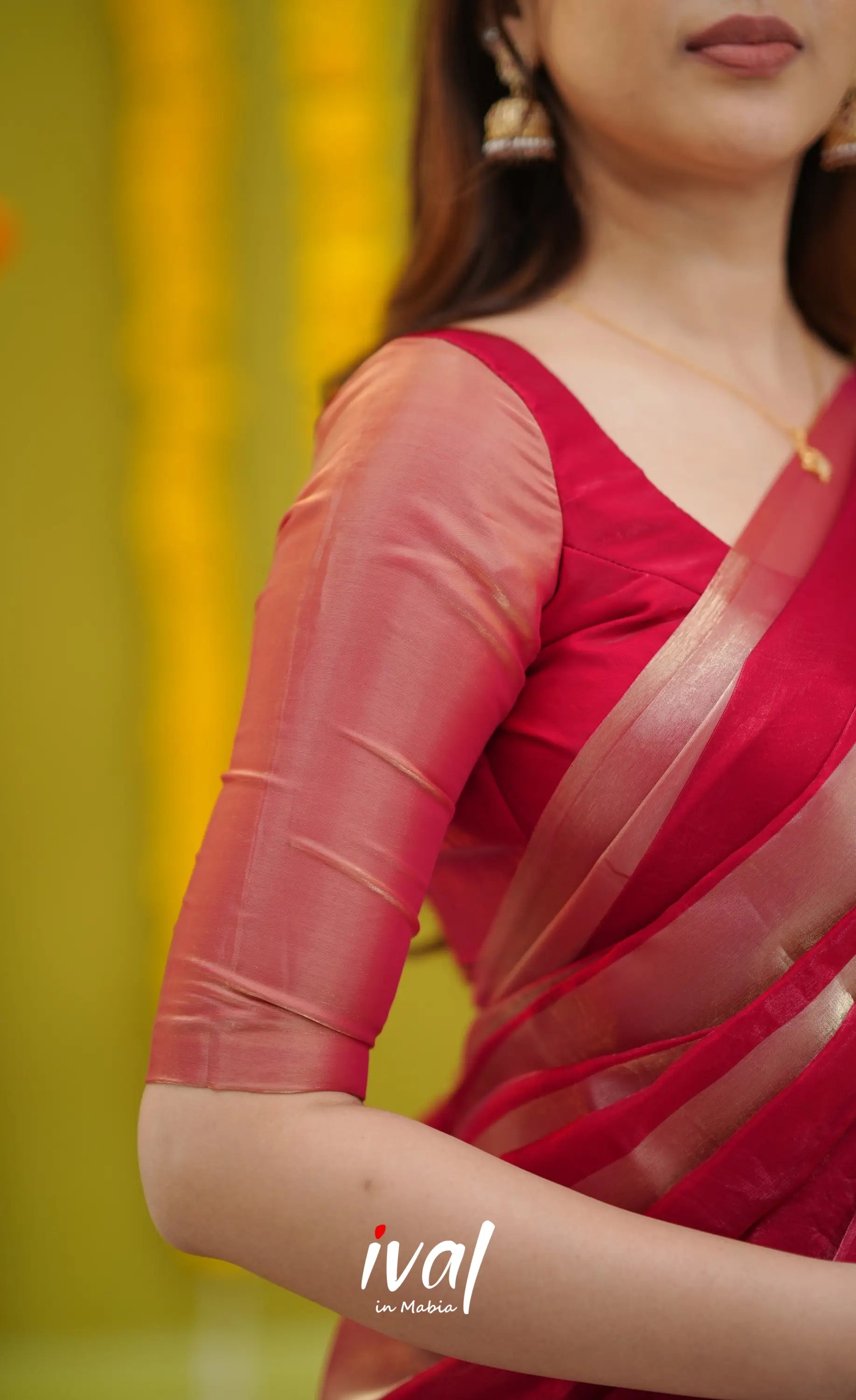 Vedika - Deep Reddish Pink and Gold Scape Silk Halfsaree - Half Sarees