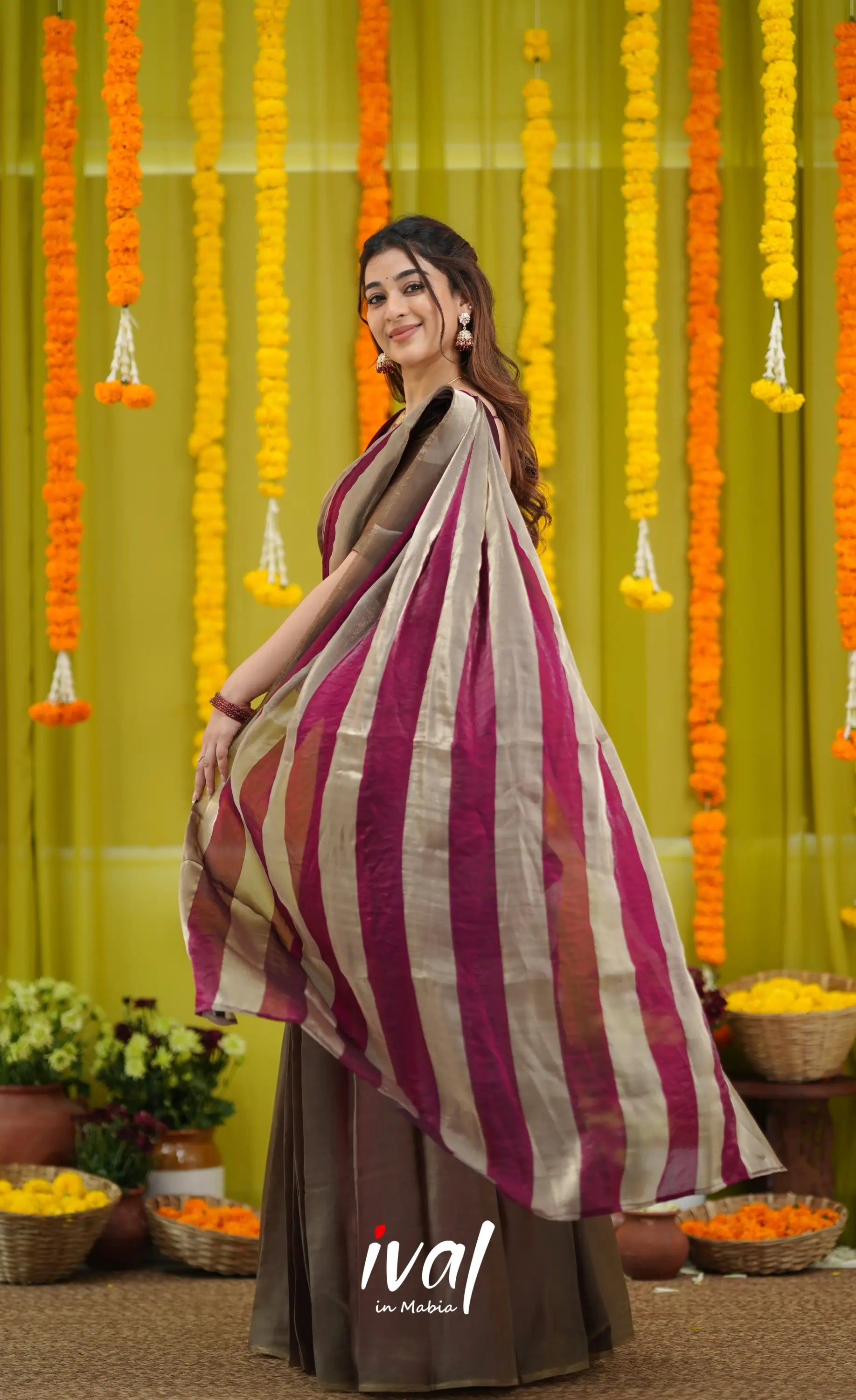 Vedika - Deep Wine and Gold Scape Silk Halfsaree - Half Sarees