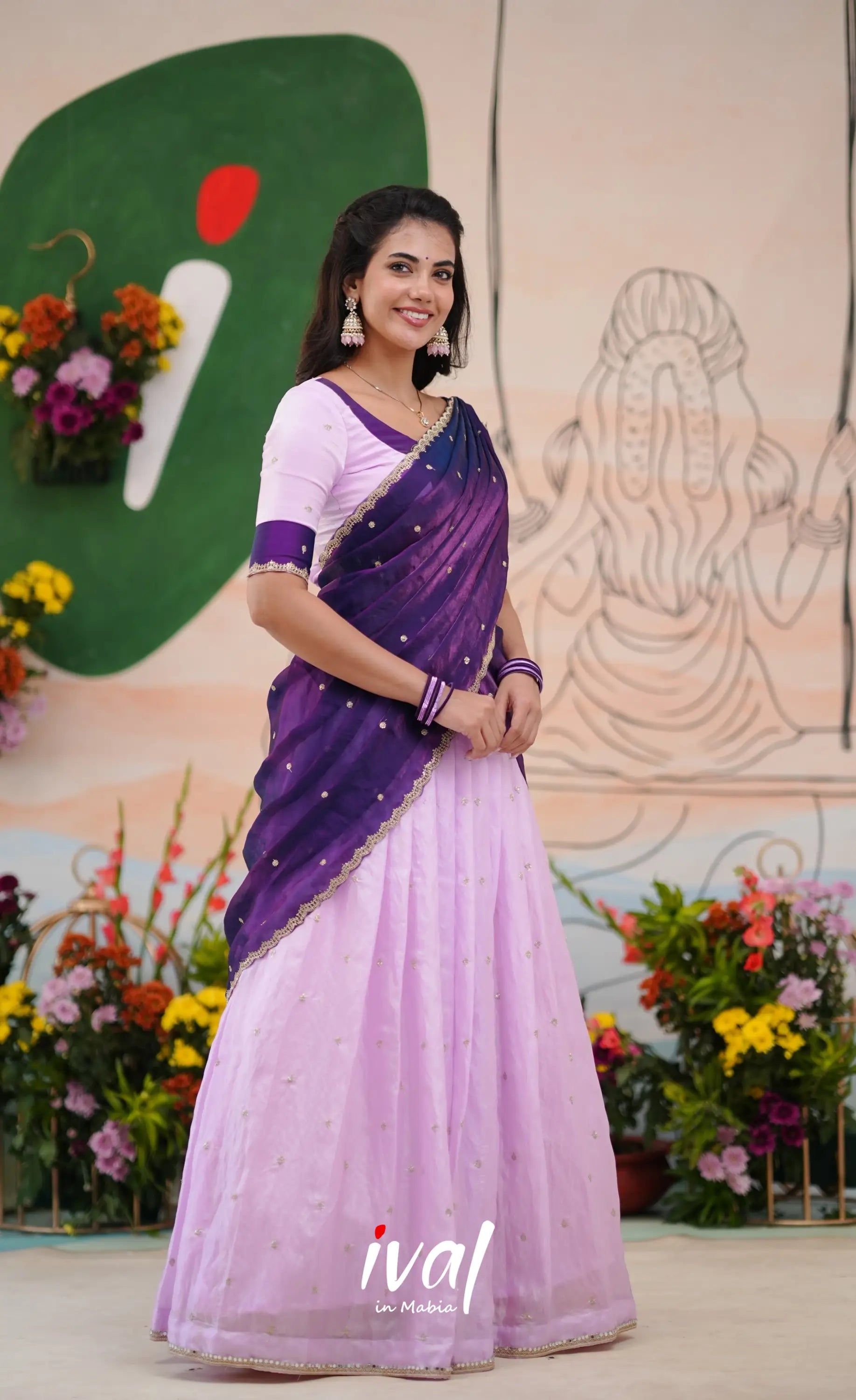 Vedika - Lavender with Purple Scape Silk Halfsaree Half Sarees