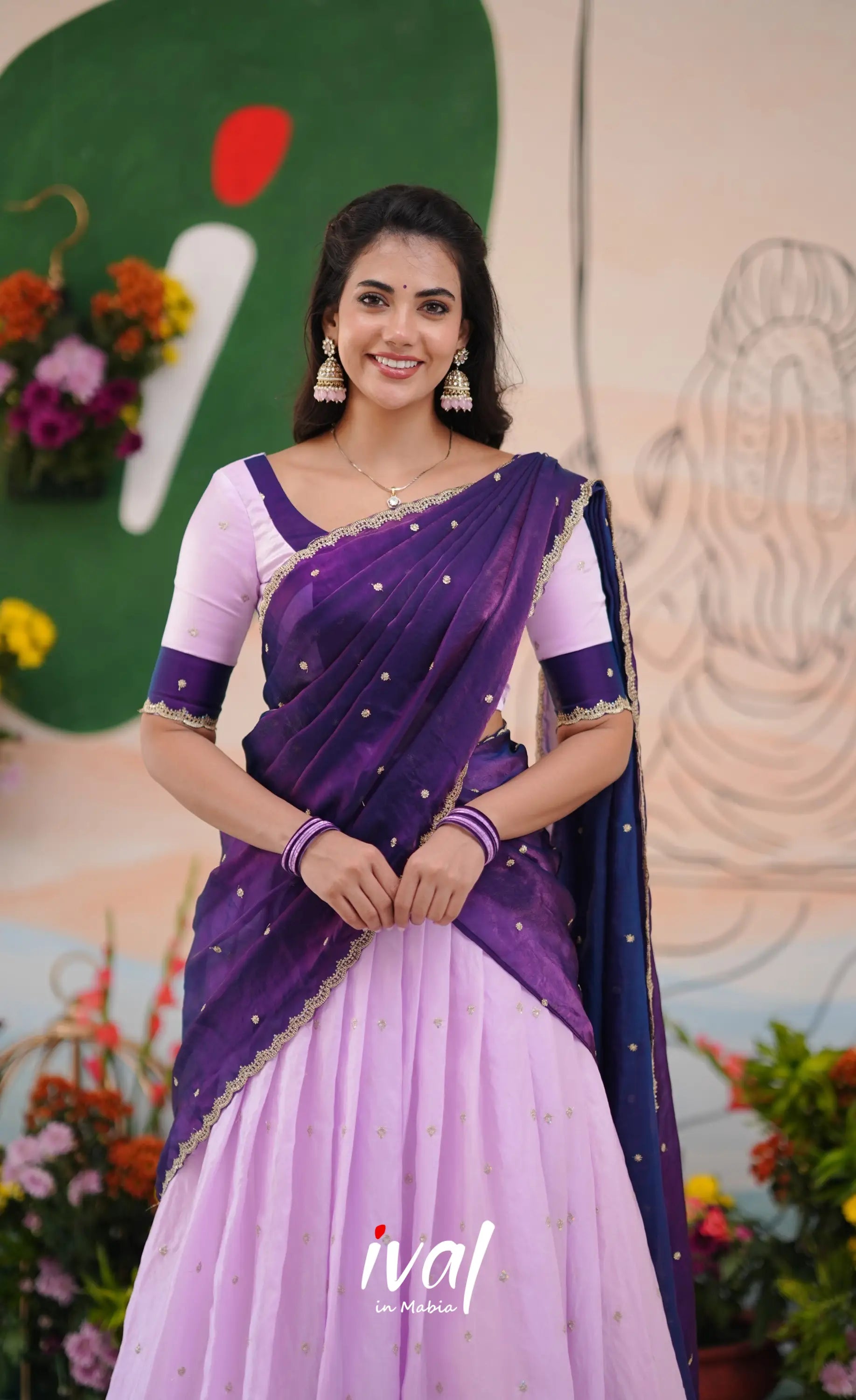 Vedika - Lavender with Purple Scape Silk Halfsaree Half Sarees