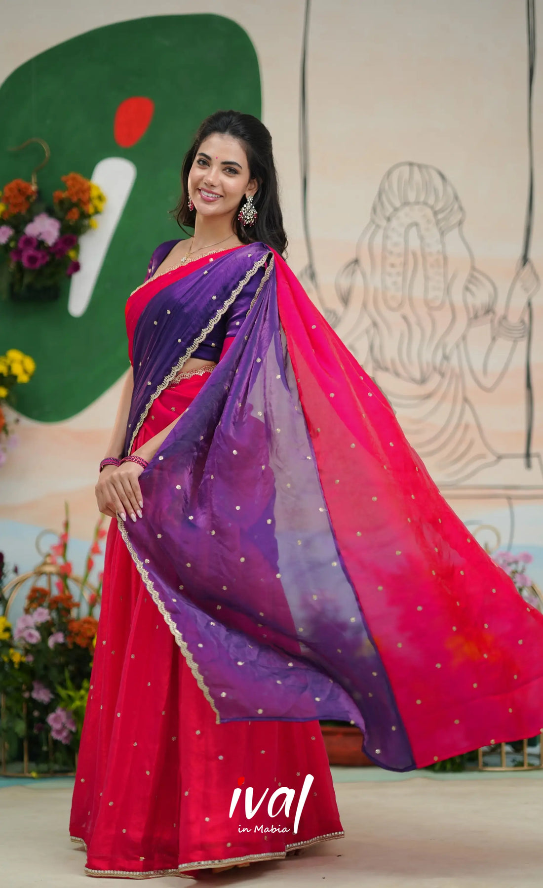 Vedika - Magenta Pink with Purple Scape Silk Halfsaree Half Sarees