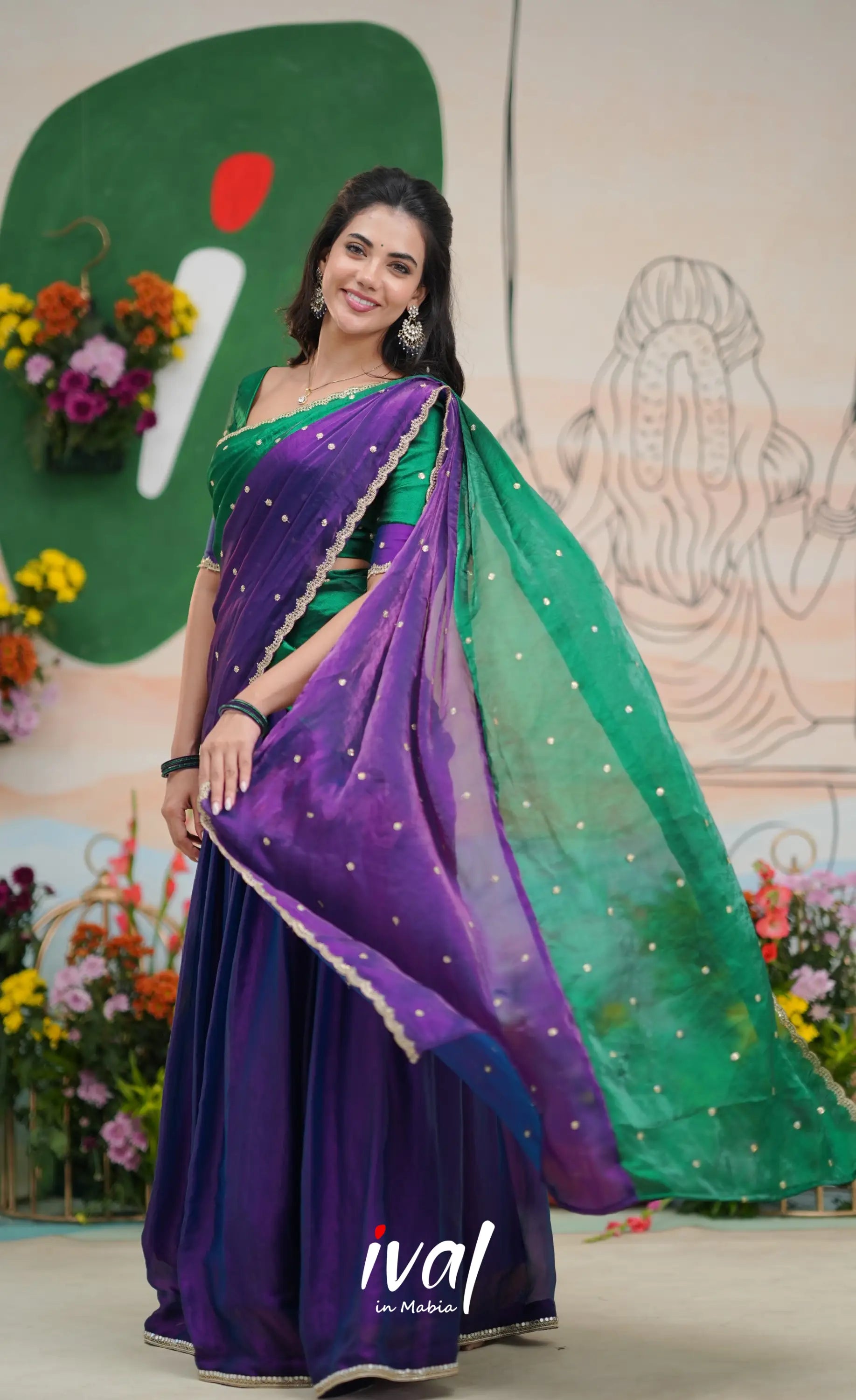 Vedika - Purple with Bottle Green Scape Silk Halfsaree Half Sarees