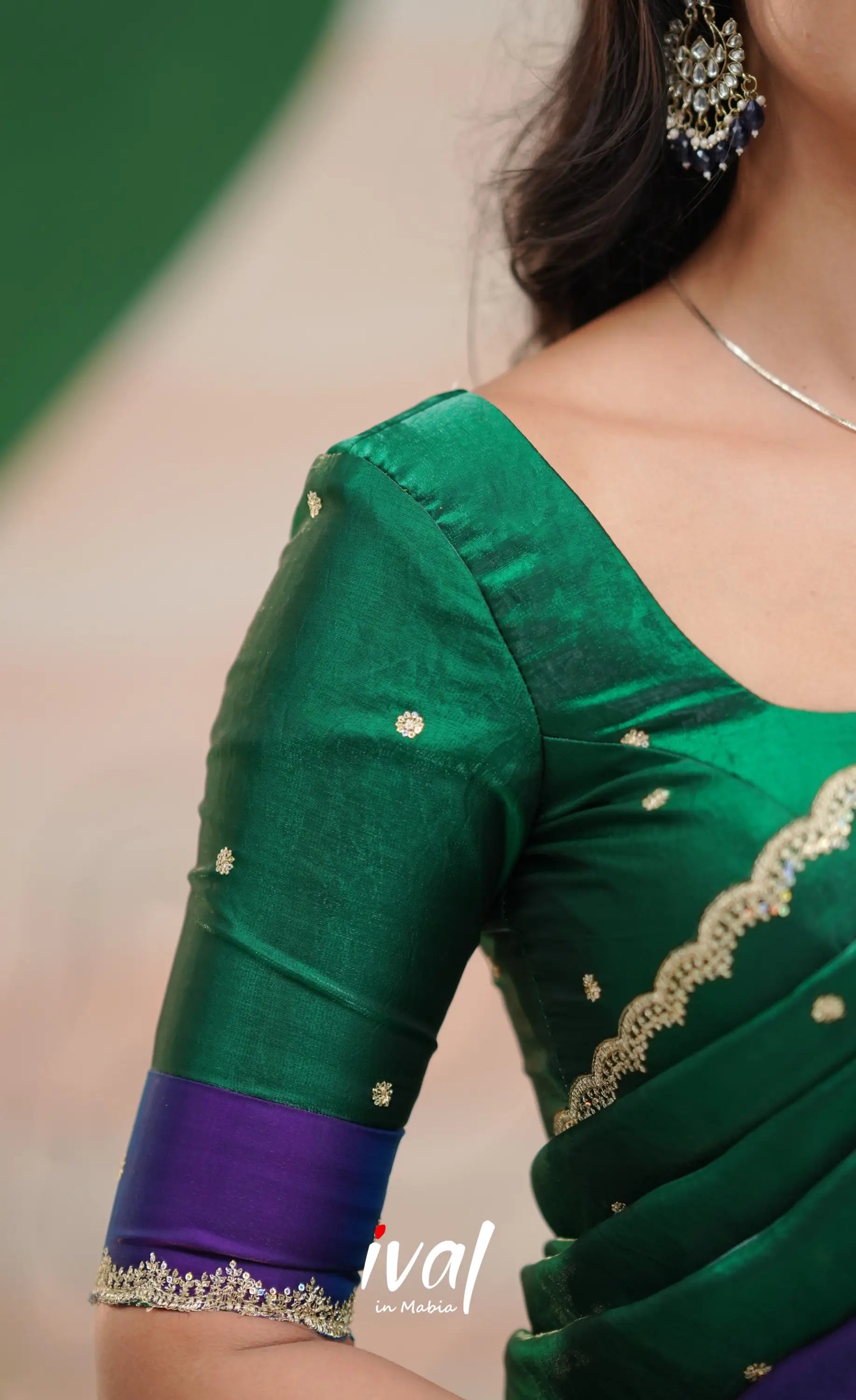 Vedika - Purple with Bottle Green Scape Silk Halfsaree Half Sarees