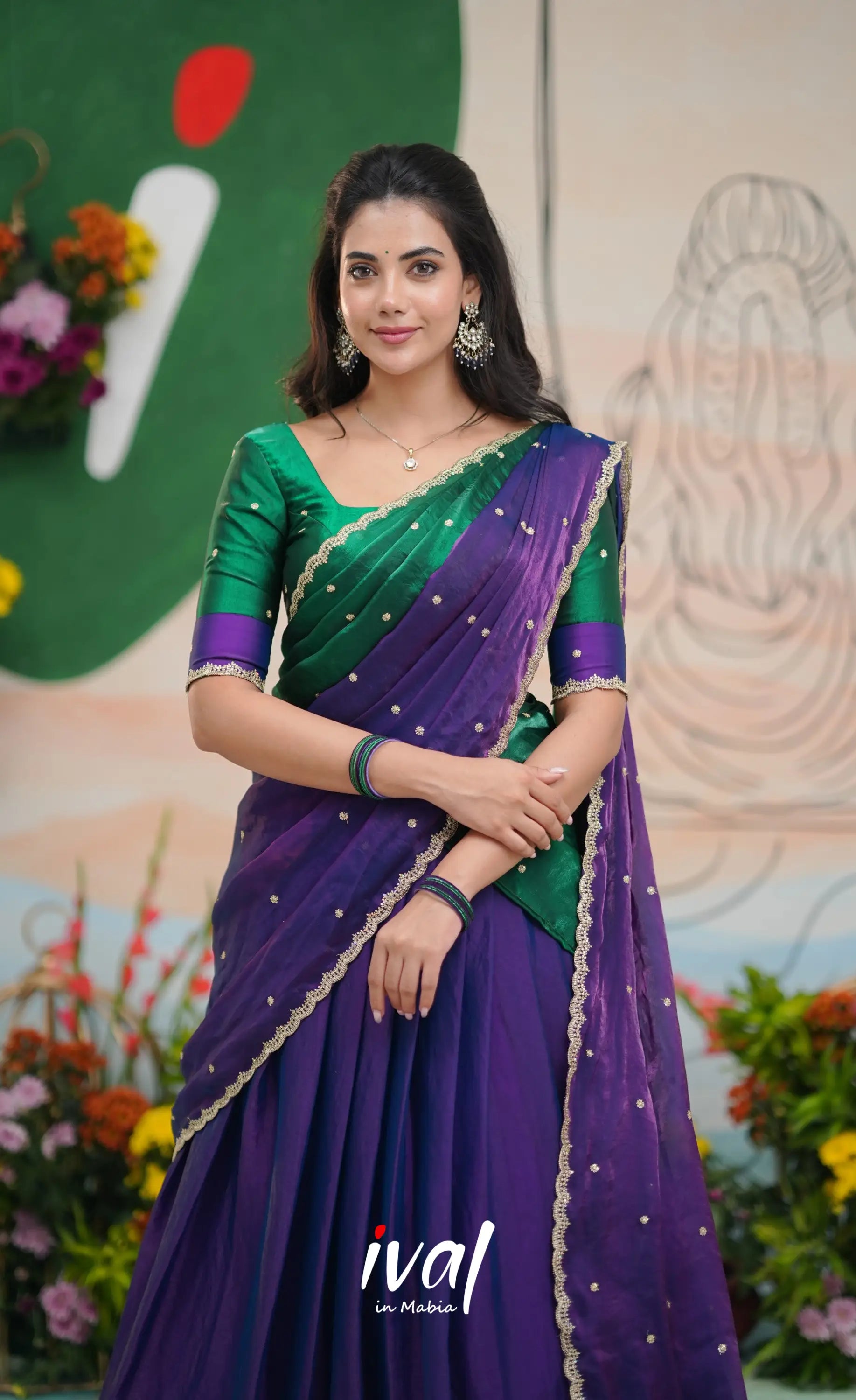 Vedika - Purple with Bottle Green Scape Silk Halfsaree Half Sarees