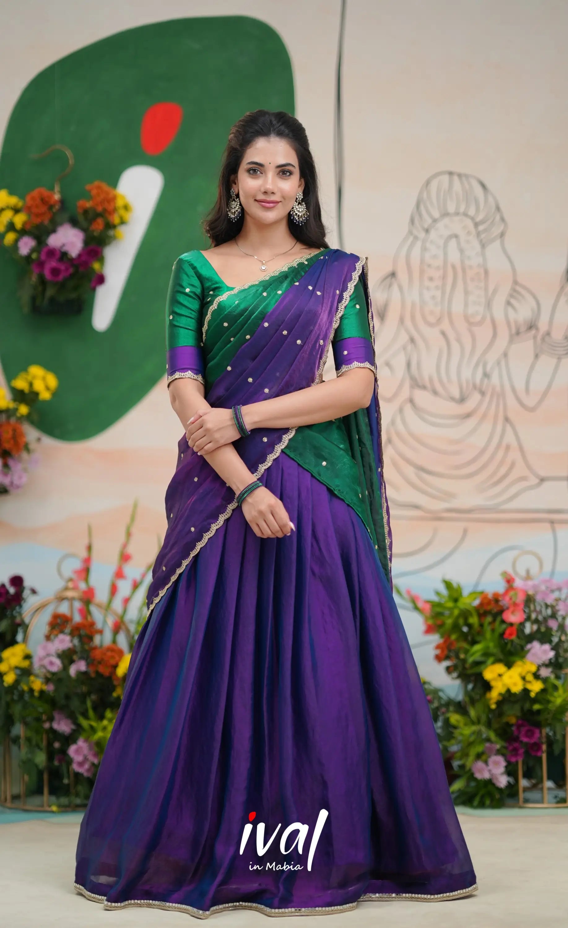 Vedika - Purple with Bottle Green Scape Silk Halfsaree Half Sarees