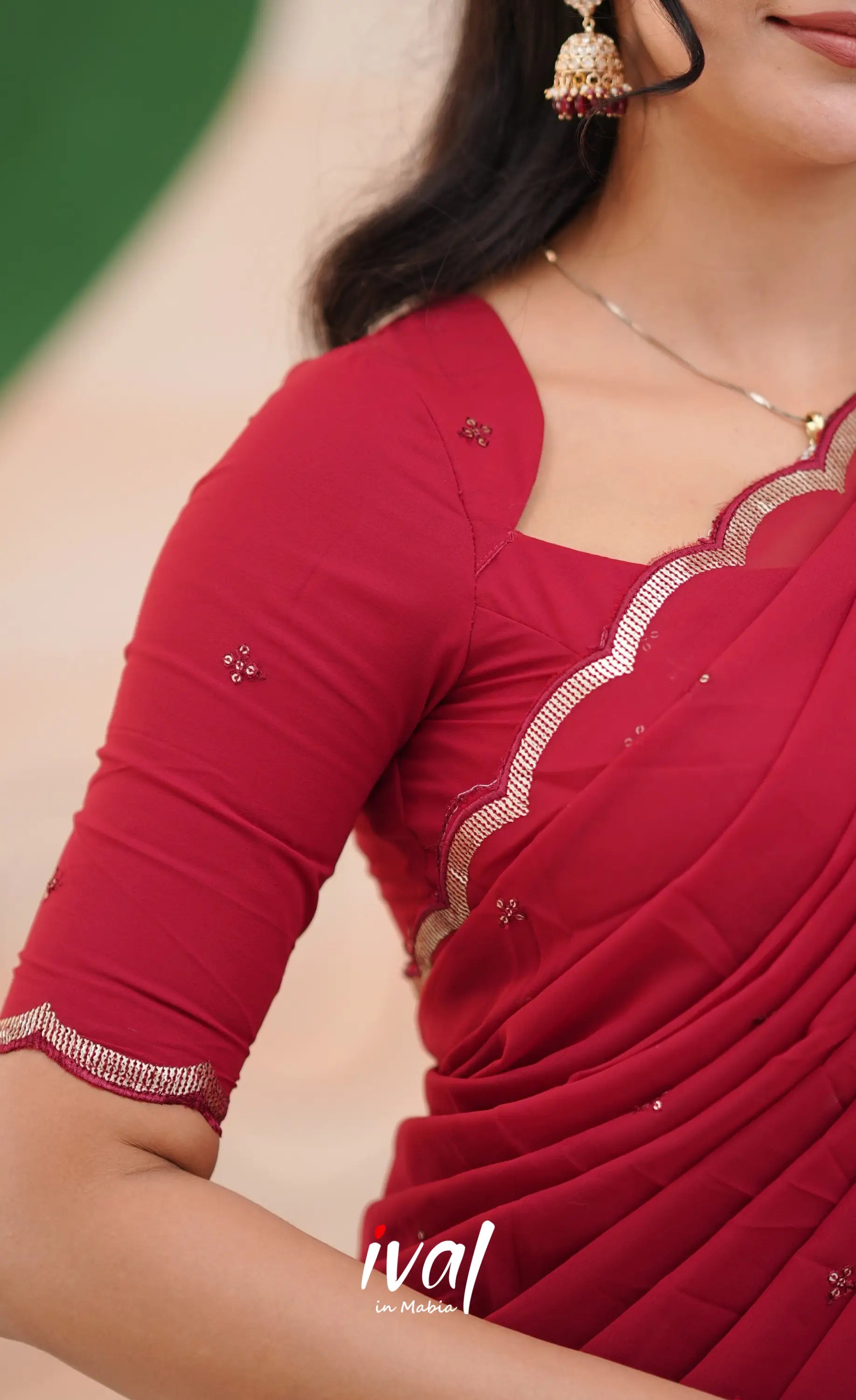 Vedika - Reddish Maroon Georgette Halfsaree Half Sarees