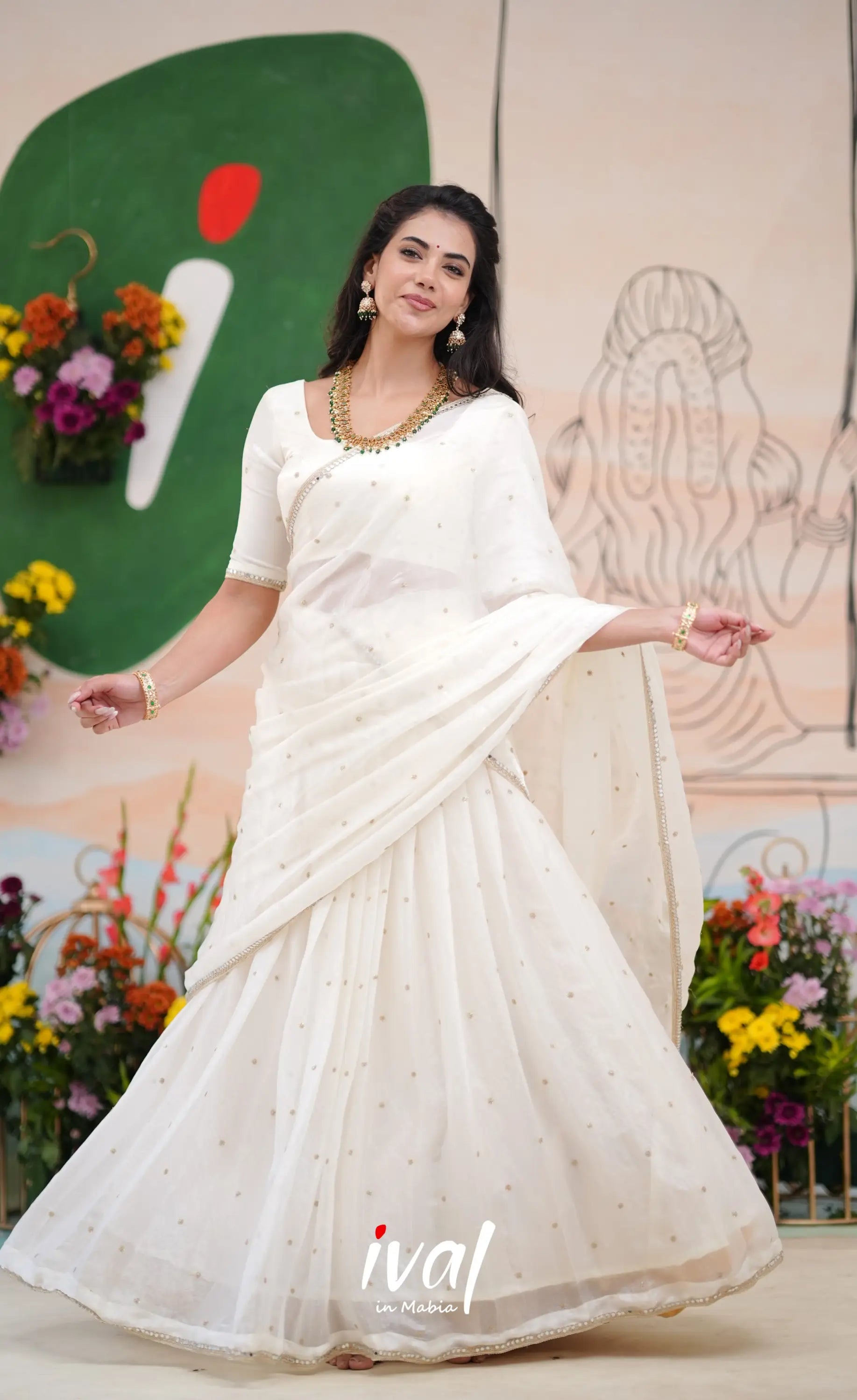 Vedika - White Scape Silk Halfsaree Half Sarees