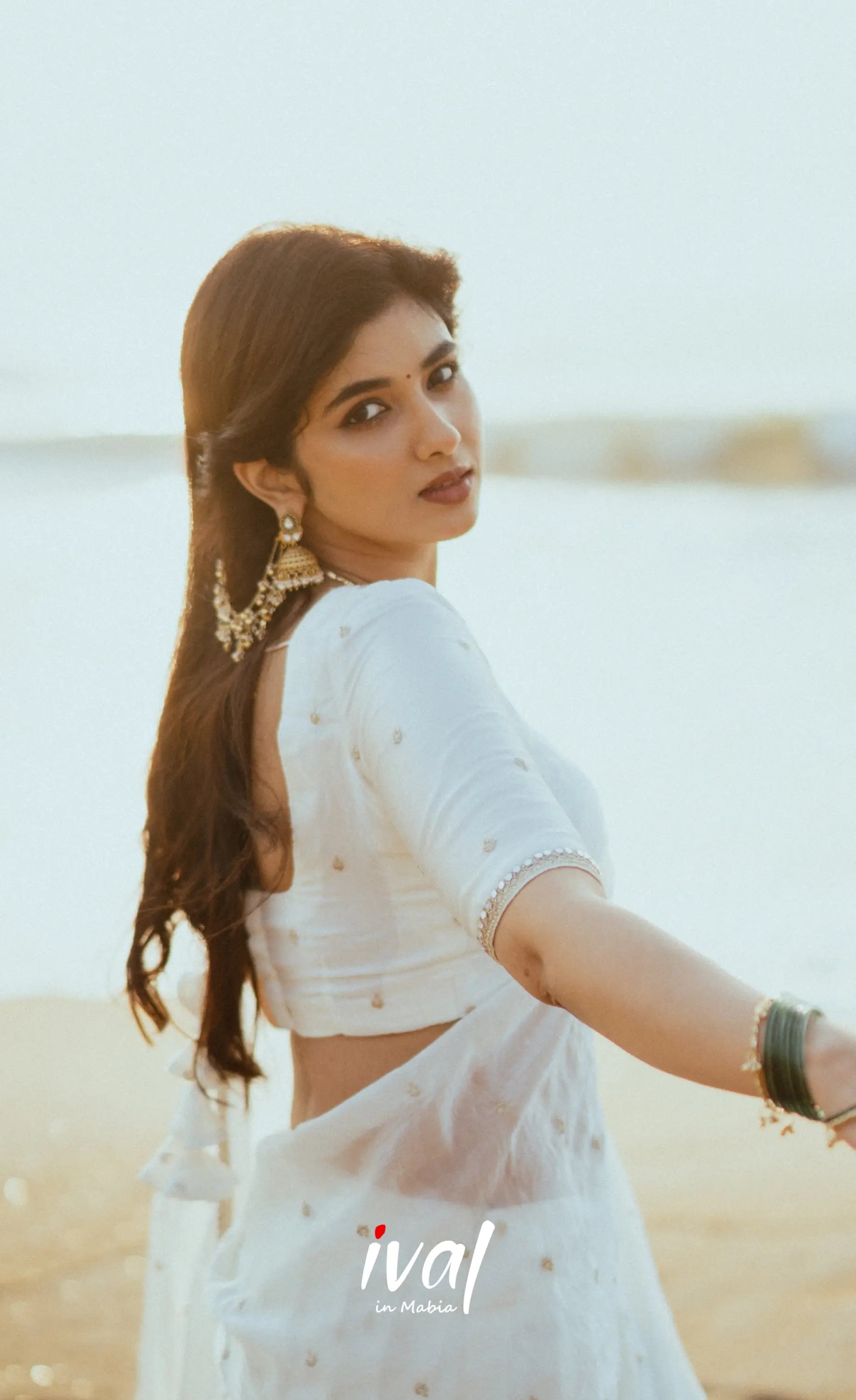 Vedika - White Scape Silk Halfsaree - Half Sarees
