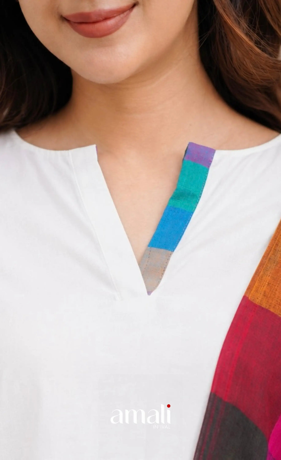 White with Multi-Colour Madras Checks A-line Salwar Set - salwar