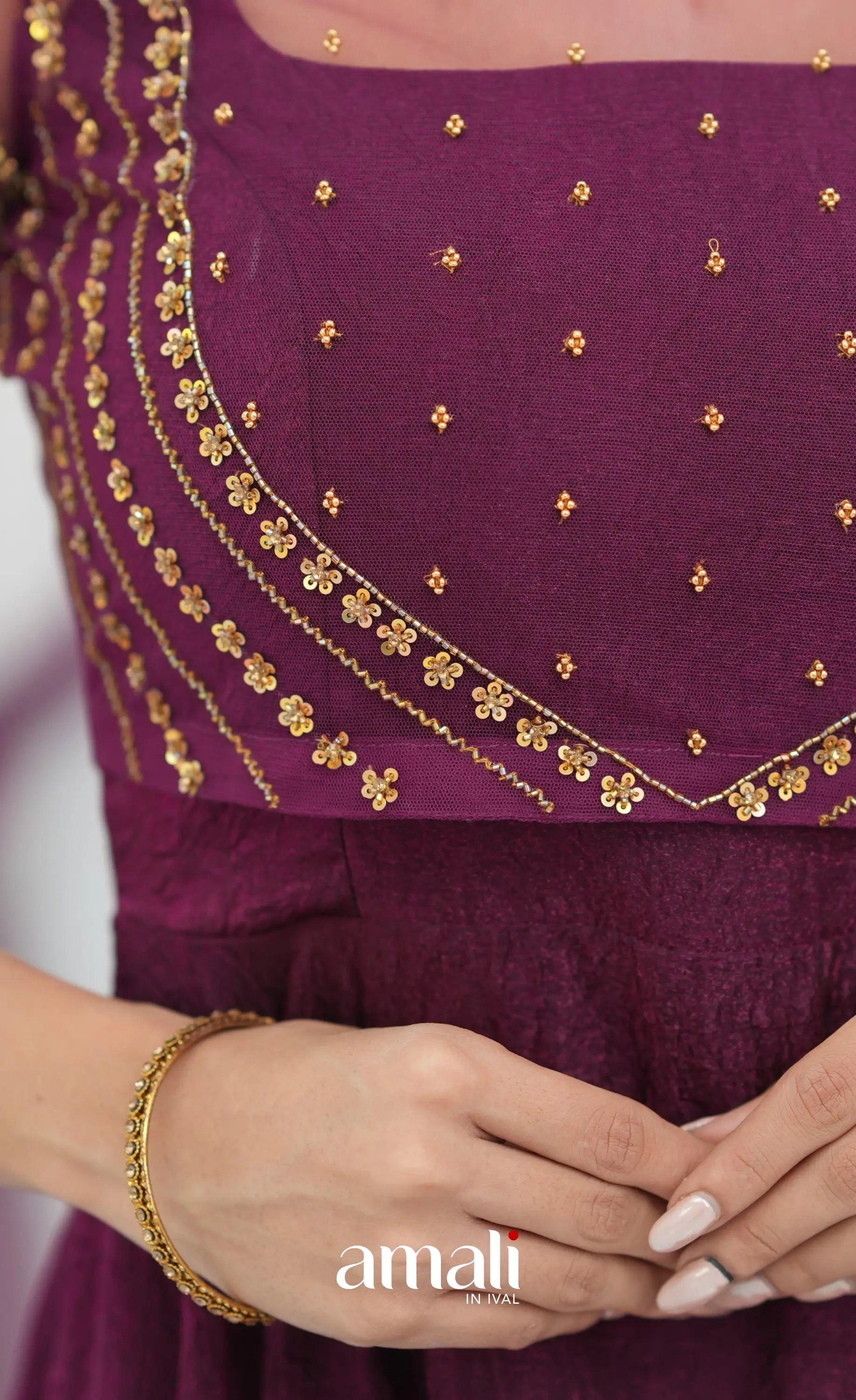 Wine Aari Handworked Anarkali Anarkalis