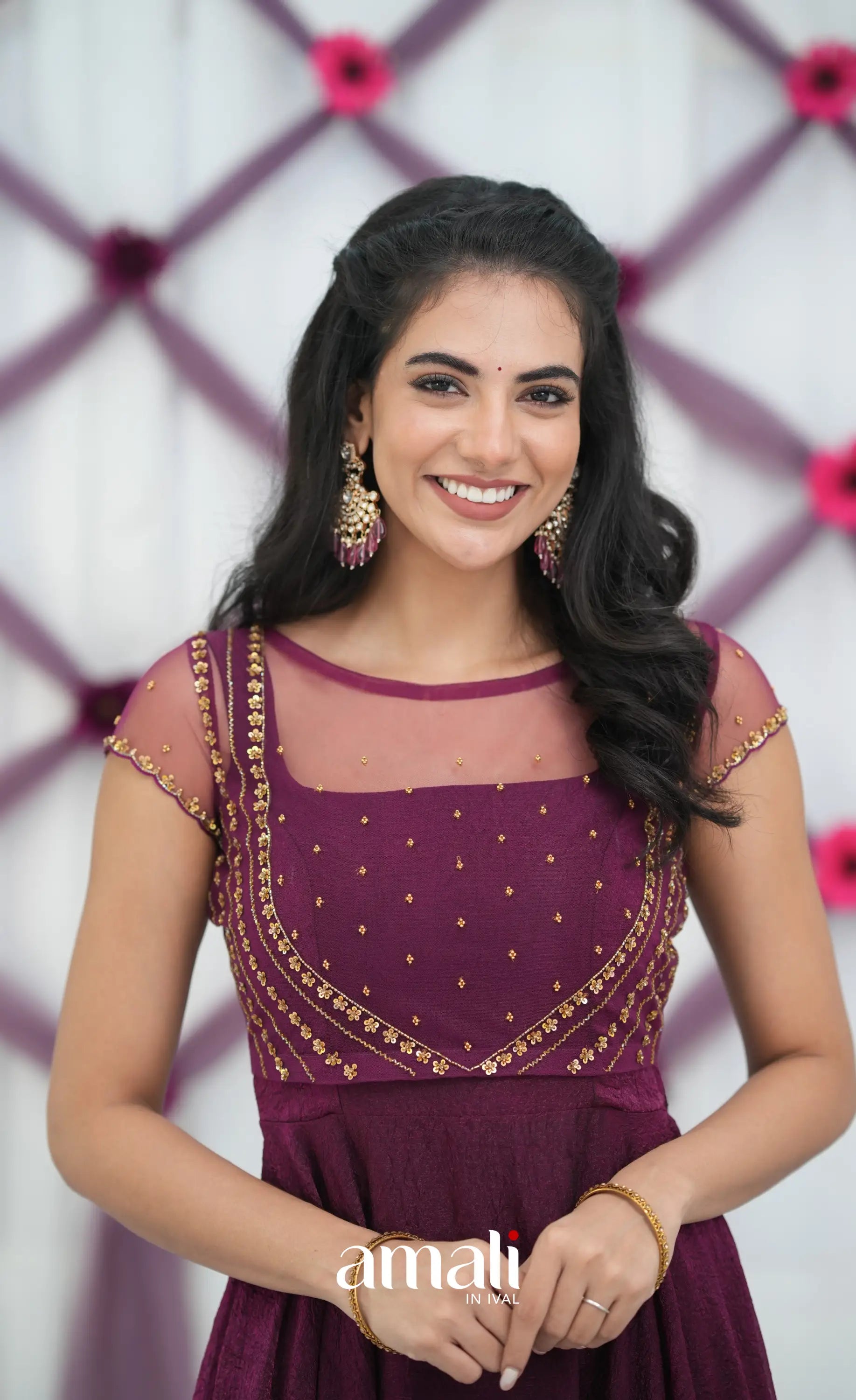 Wine Aari Handworked Anarkali Anarkalis