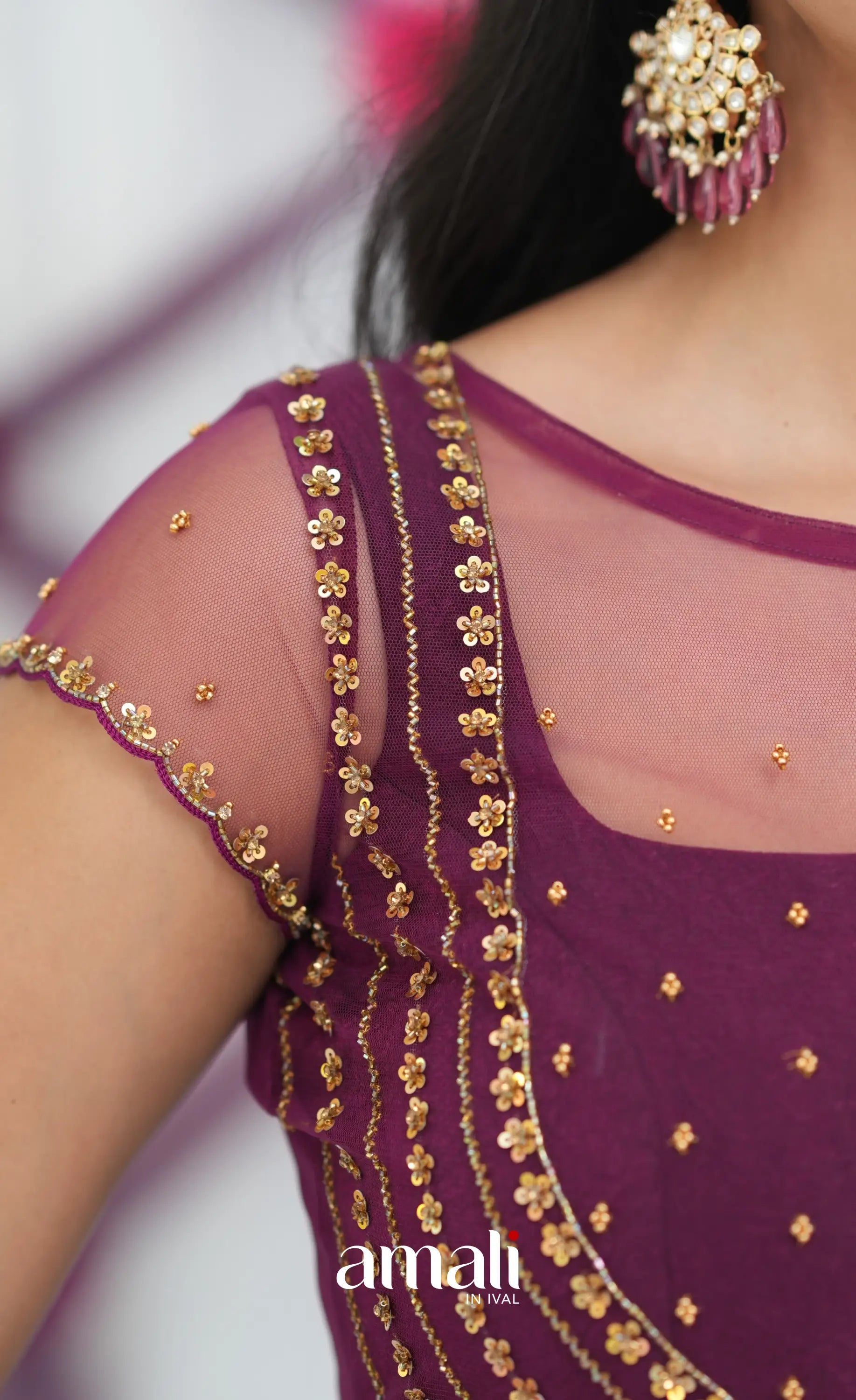 Wine Aari Handworked Anarkali Anarkalis