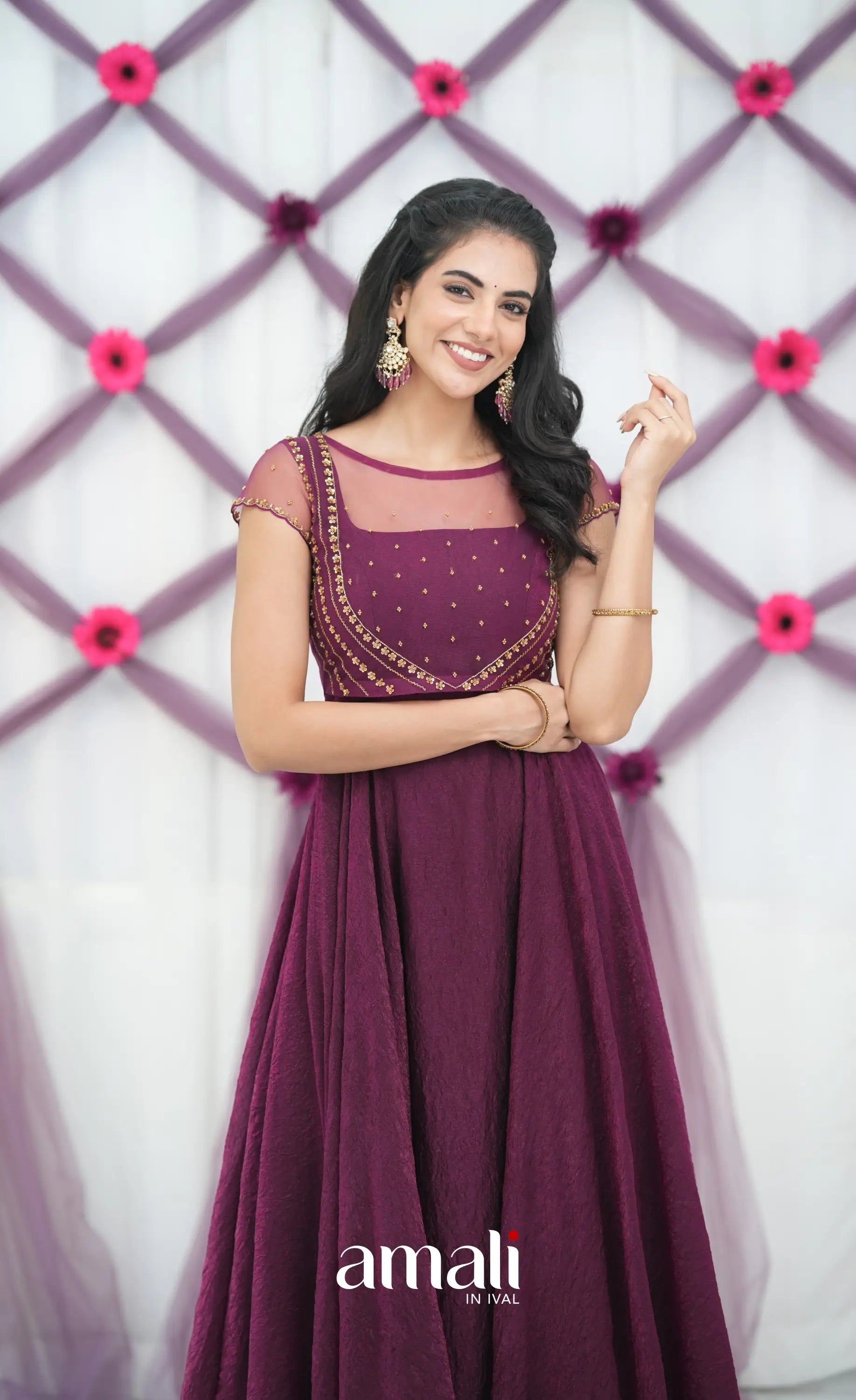 Wine Aari Handworked Anarkali Anarkalis