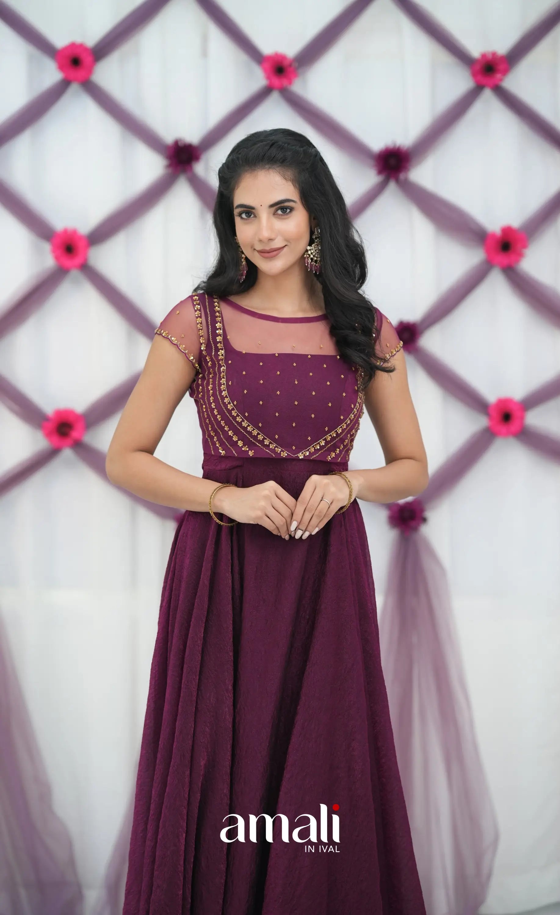 Wine Aari Handworked Anarkali Anarkalis