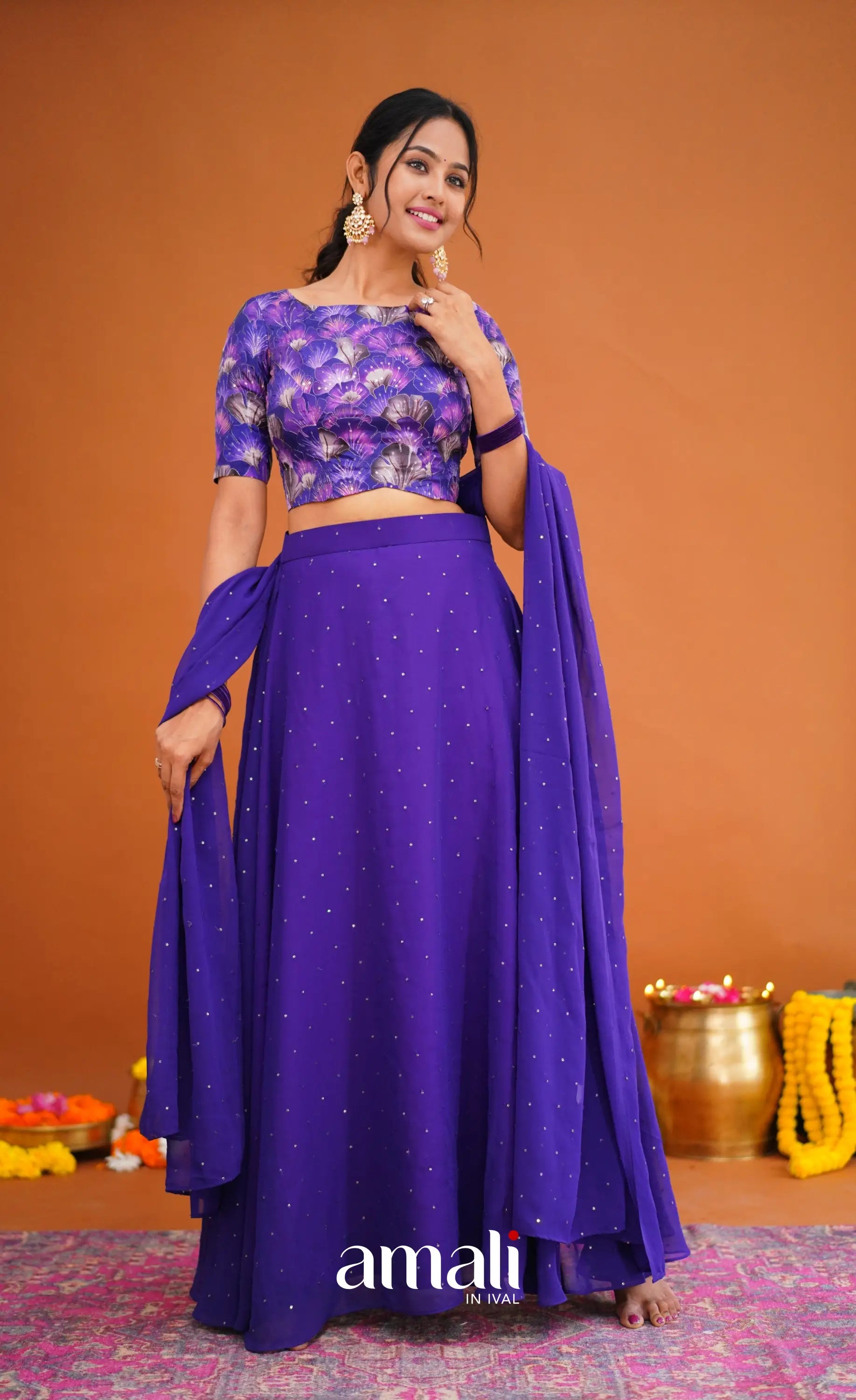 Zaara - Crop Top And Skirt Dark Purple Crop Top Skirts