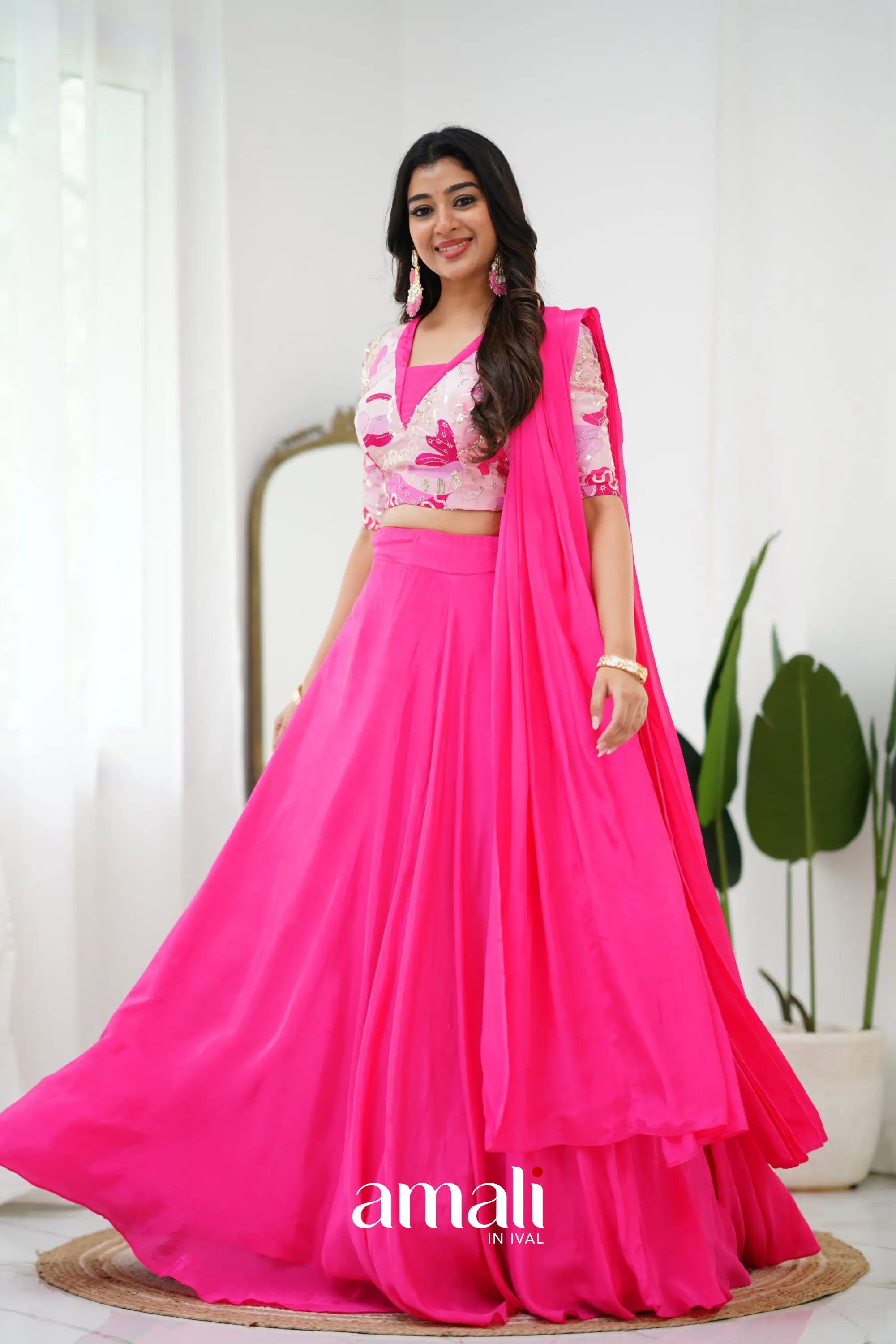 Zaara - Crop Top And Skirt Hot Pink Crop Top Skirts