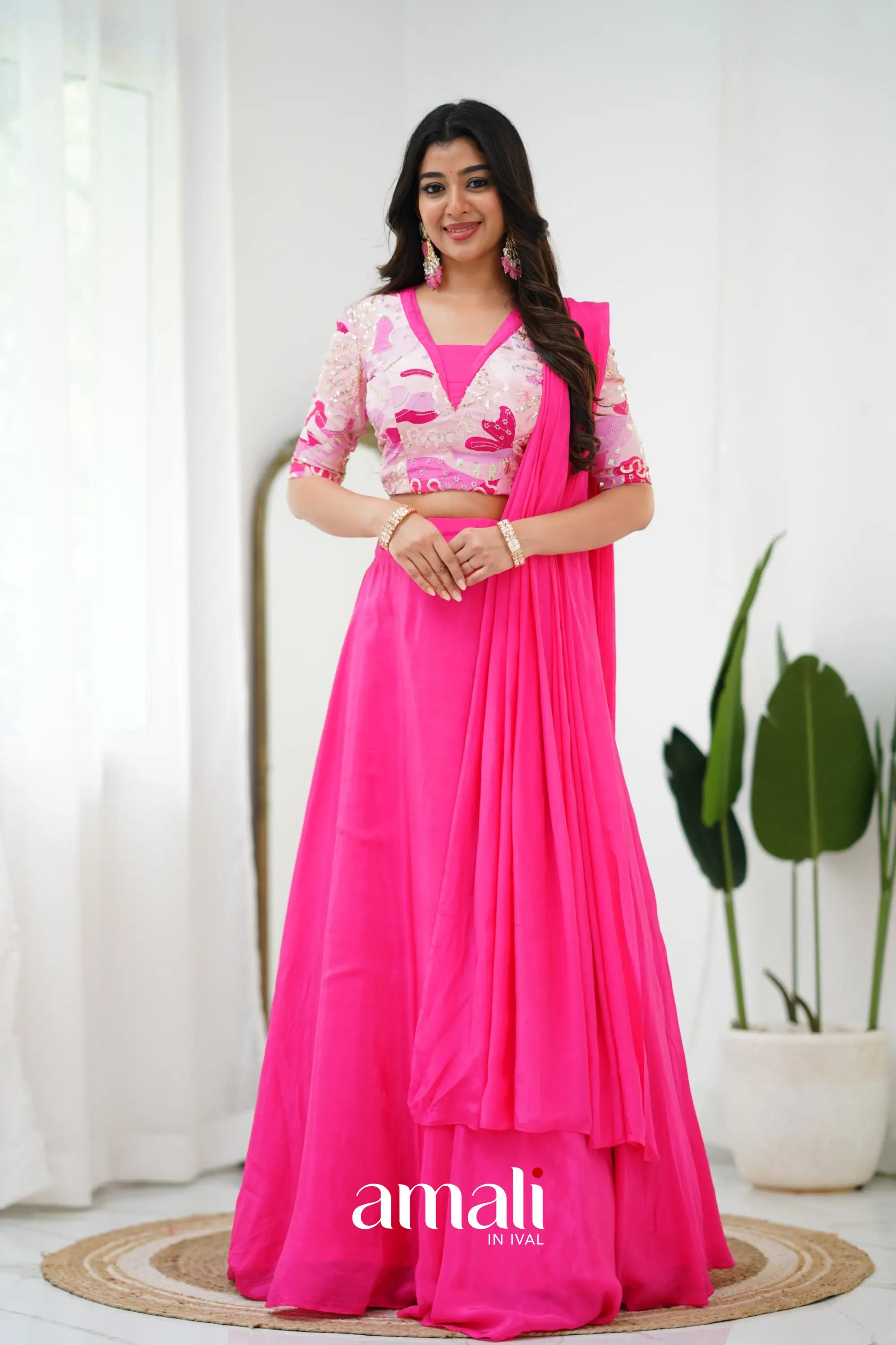 Zaara - Crop Top And Skirt Hot Pink Crop Top Skirts