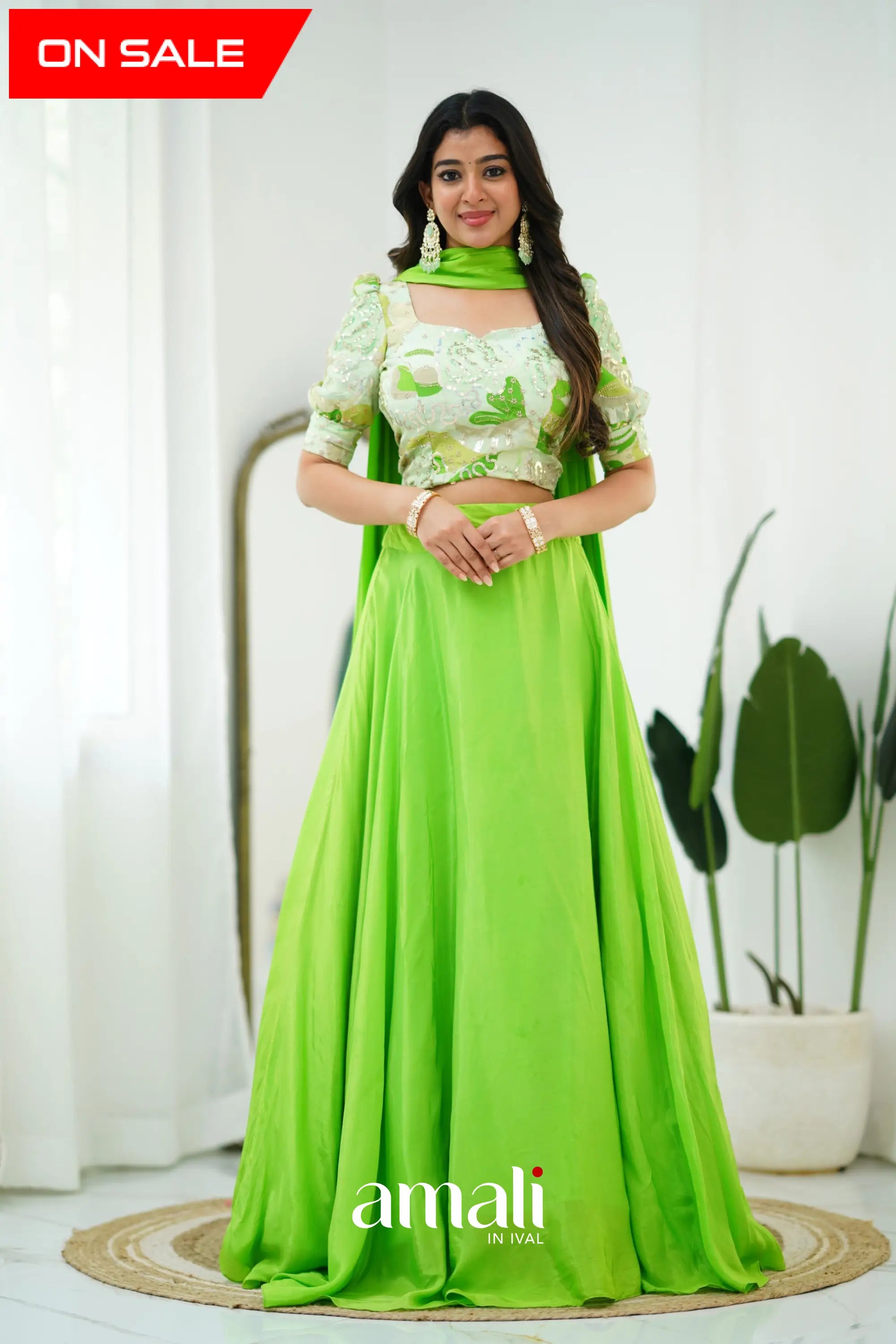 Zaara - Crop Top And Skirt Leaf Green Crop Top Skirts