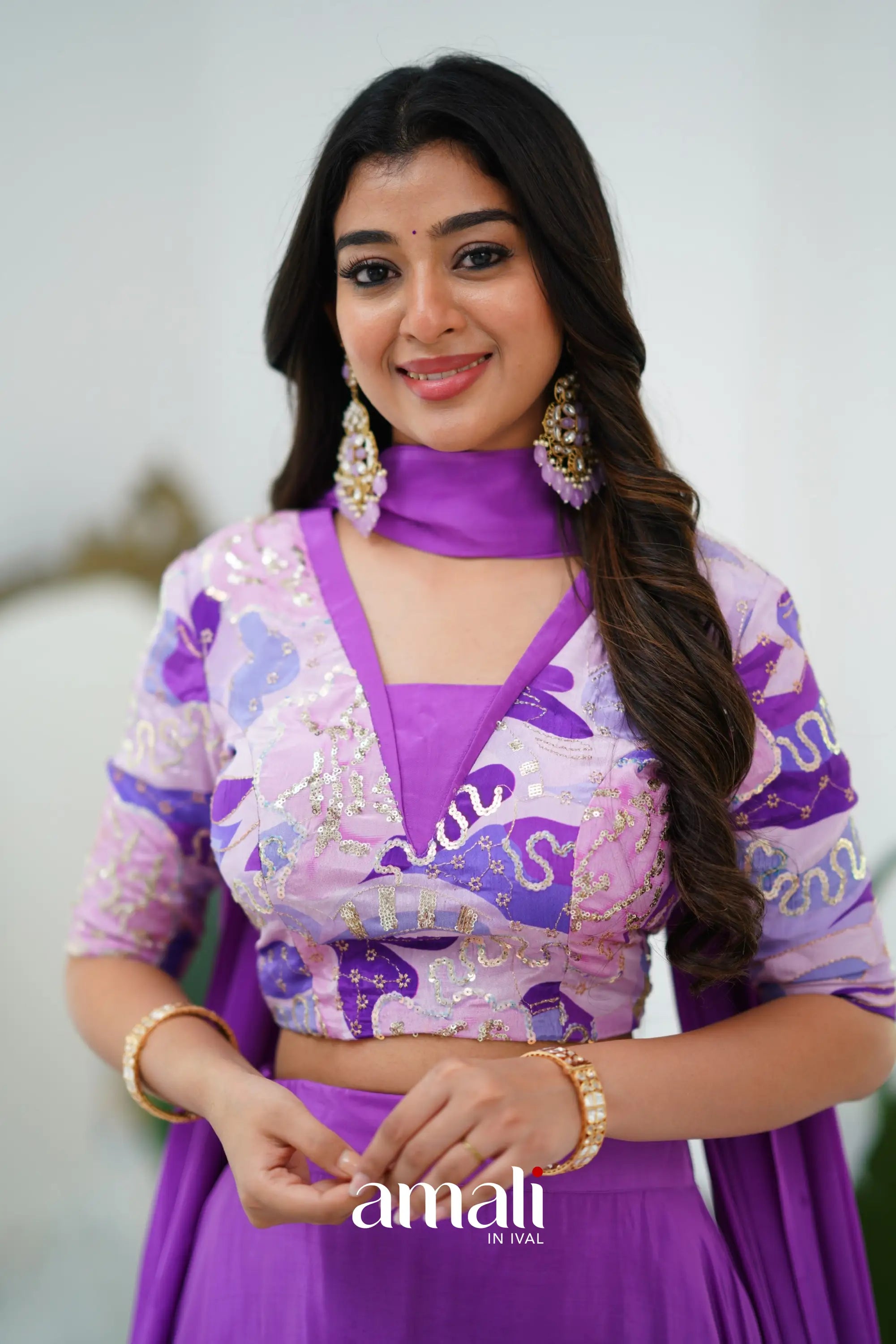 Zaara - Crop Top And Skirt Purple Crop Top Skirts