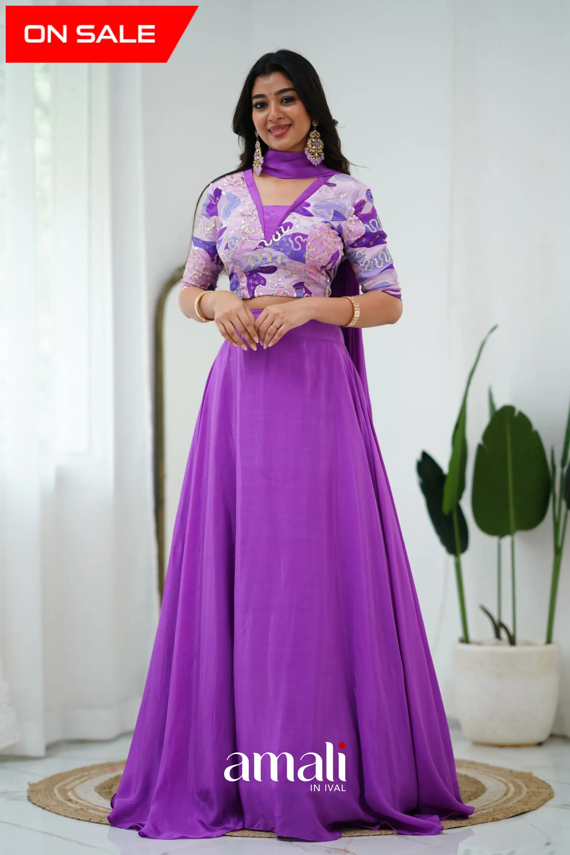 Zaara - Crop Top And Skirt Purple Crop Top Skirts