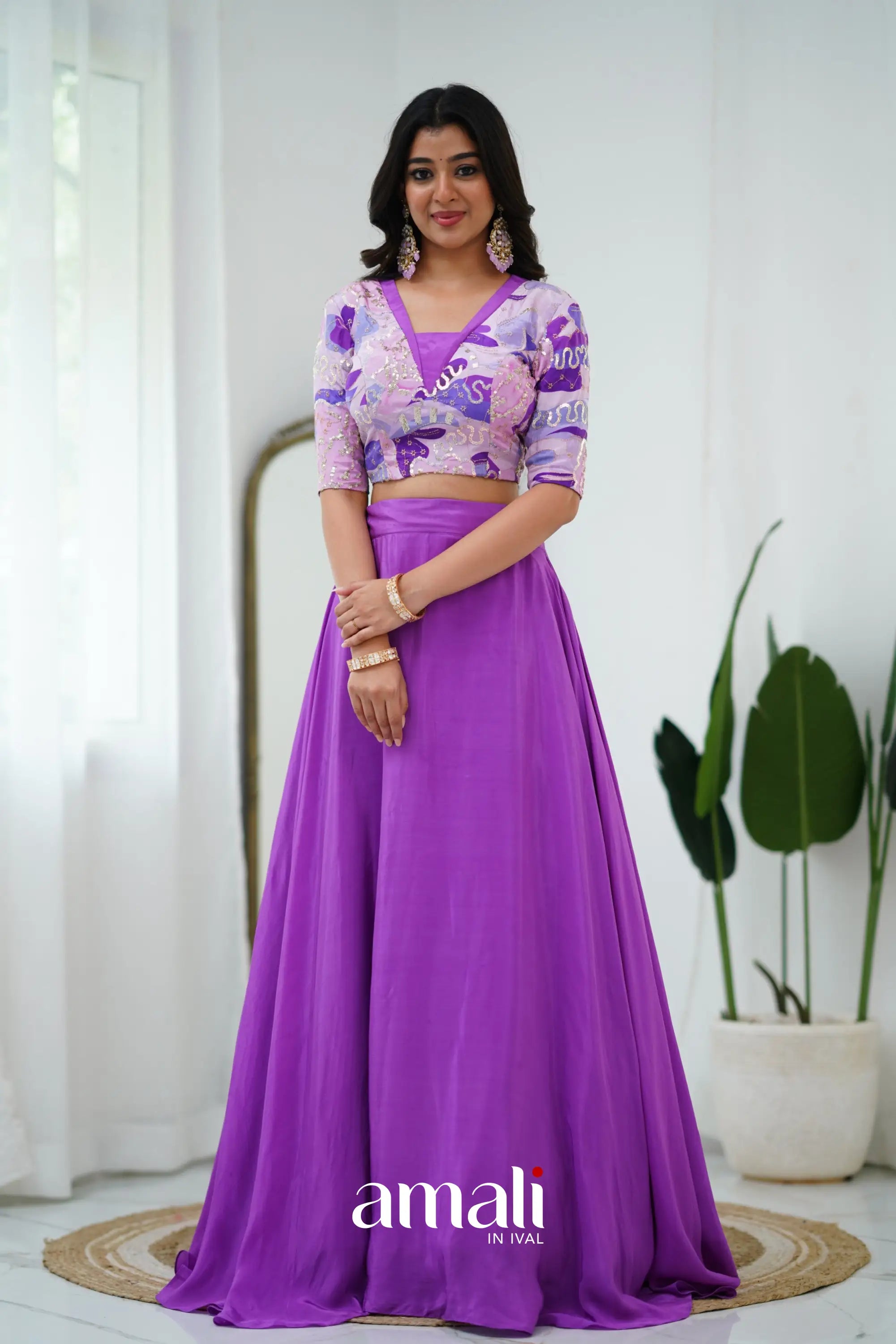 Zaara - Crop Top And Skirt Purple Crop Top Skirts