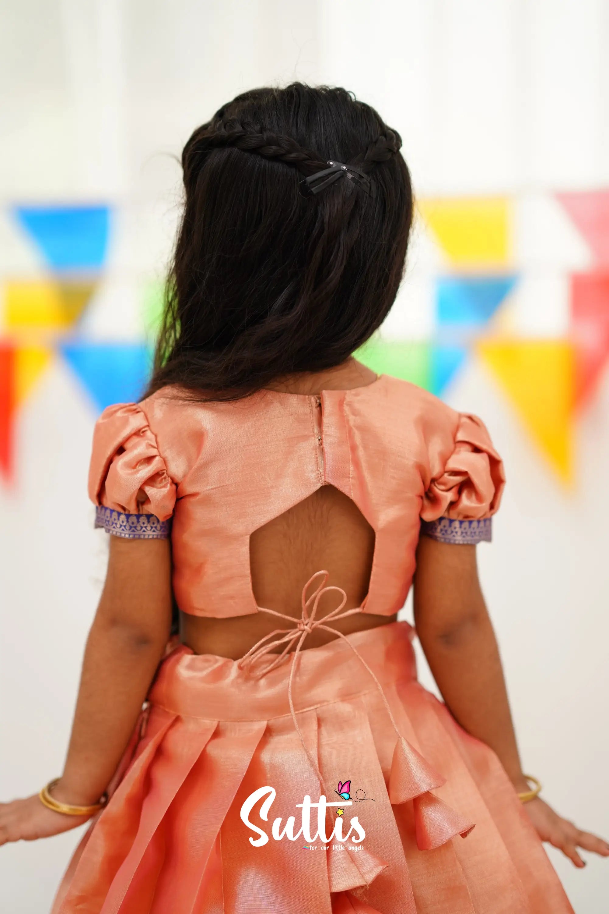 Zara Croptop & Skirt - Peach Kids-Suttis