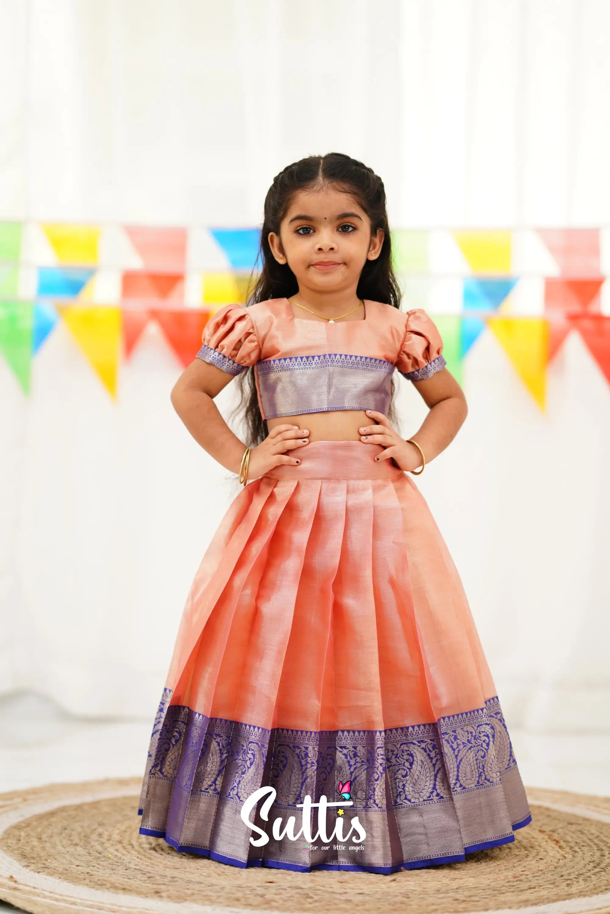 Zara Croptop & Skirt - Peach Kids-Suttis