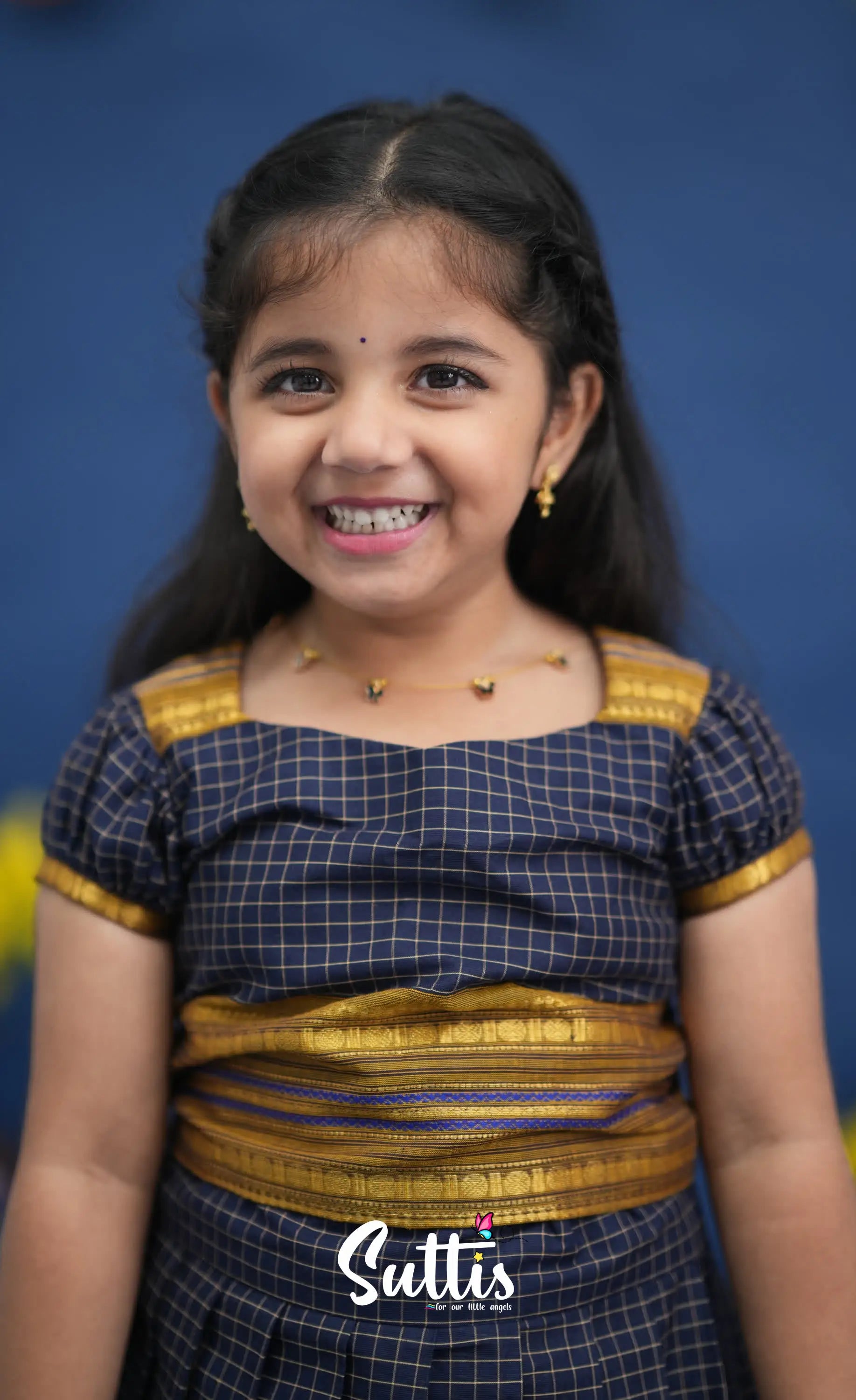 Zara Navy Blue and Mustard Crop Top and Skirt Kids-Suttis