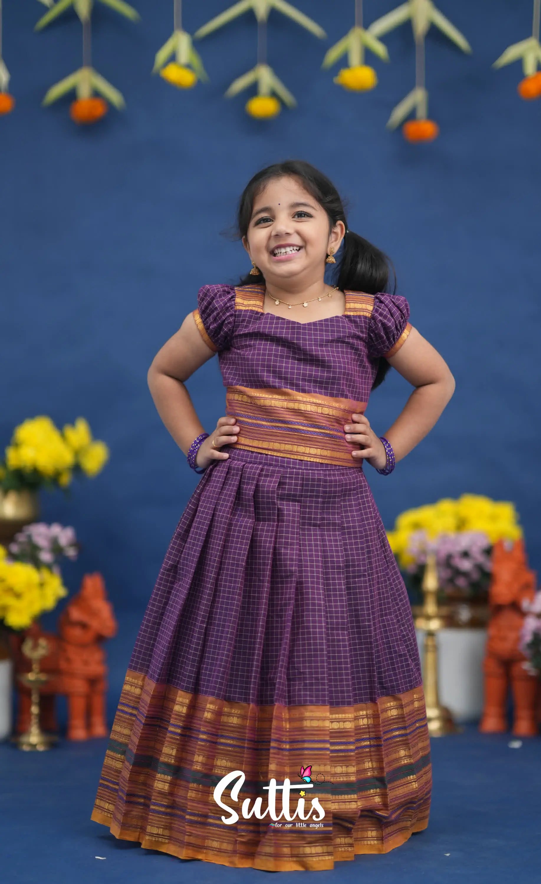 Zara Purple and Mustard Orange Crop Top and Skirt Kids-Suttis
