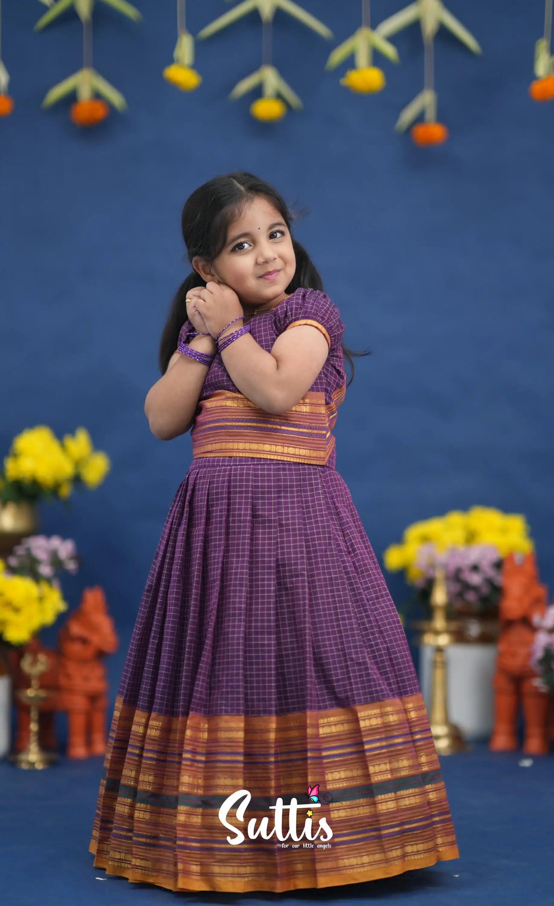 Zara Purple and Mustard Orange Crop Top and Skirt Kids-Suttis
