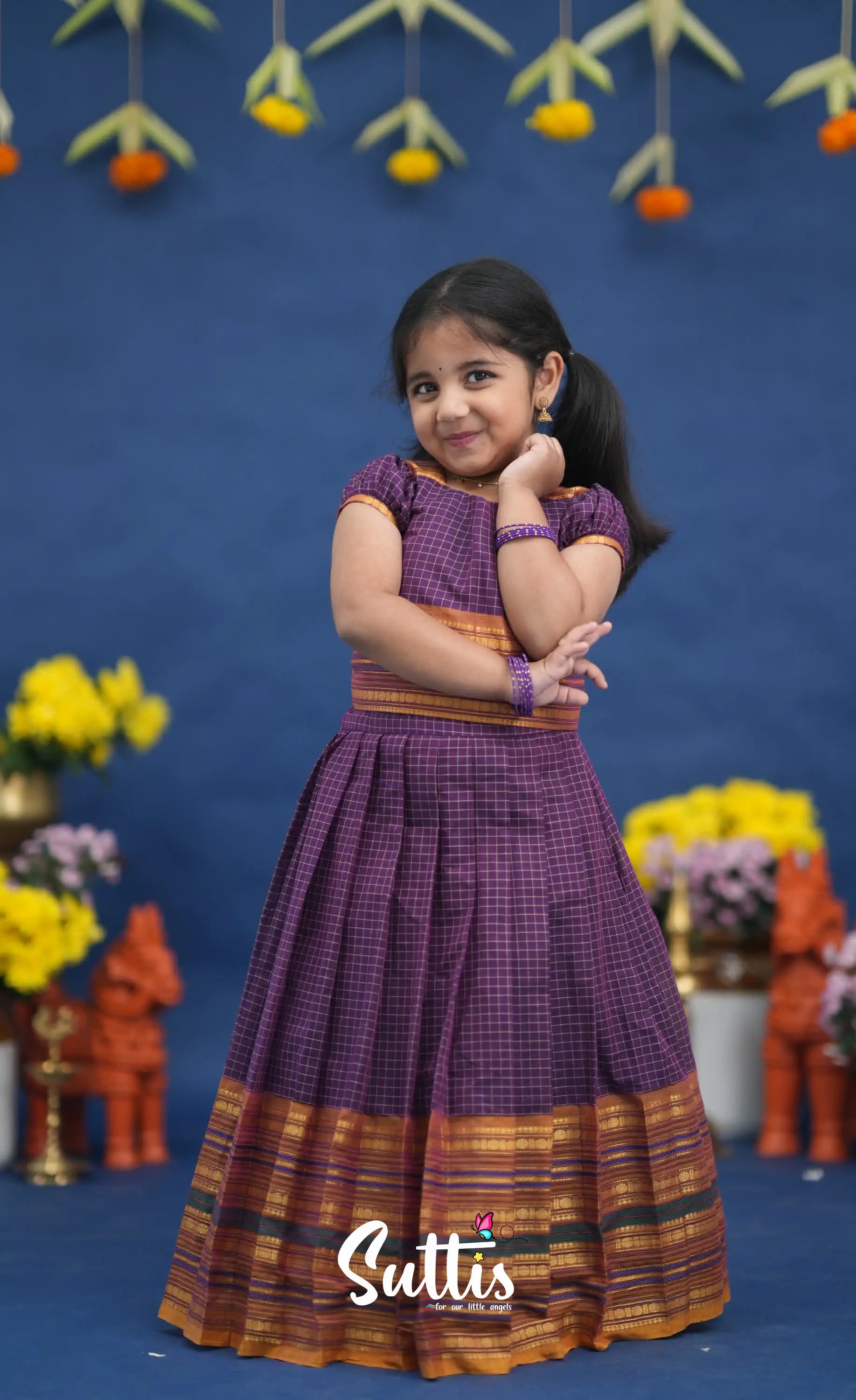 Zara Purple and Mustard Orange Crop Top and Skirt Kids-Suttis