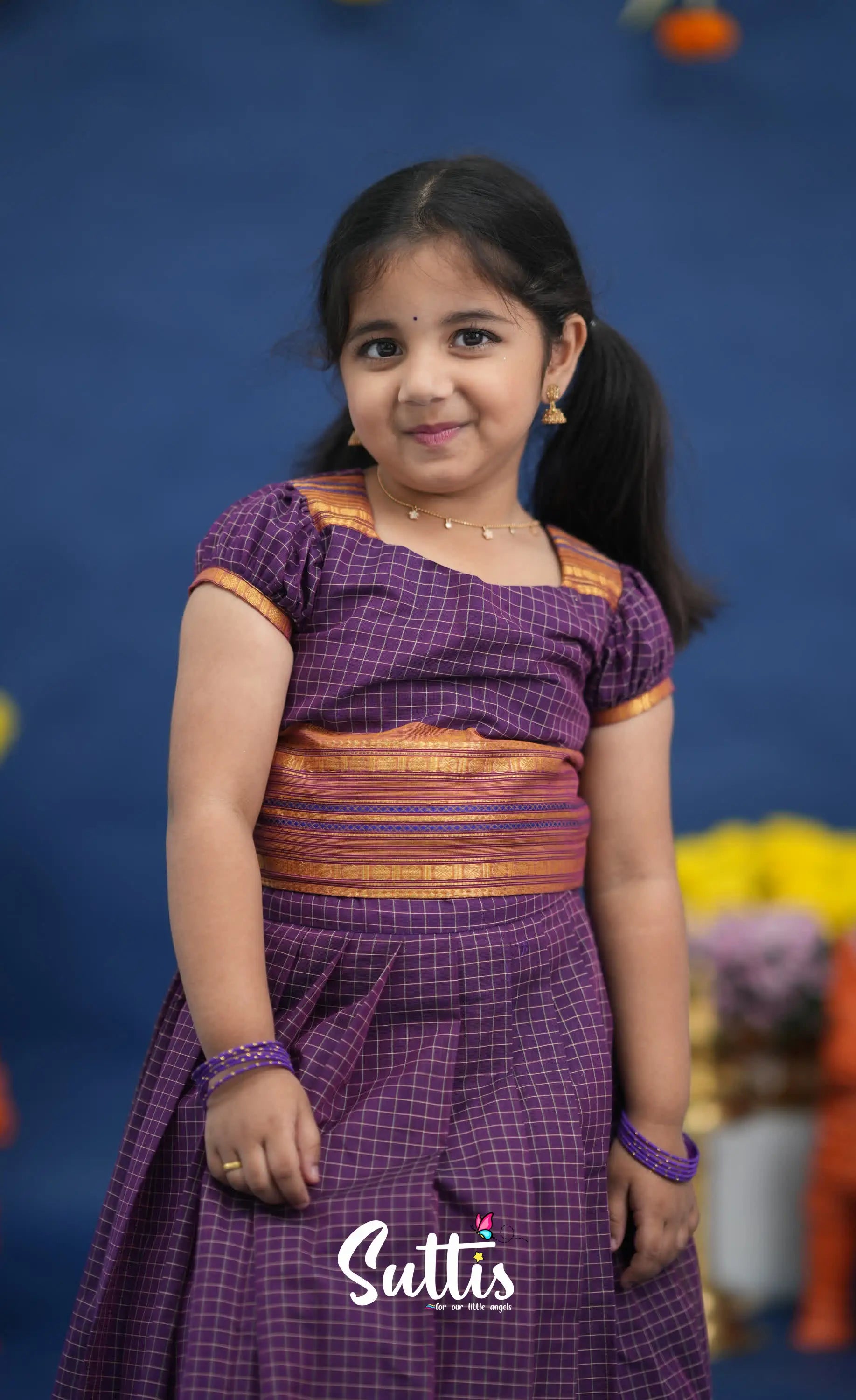 Zara Purple and Mustard Orange Crop Top and Skirt Kids-Suttis